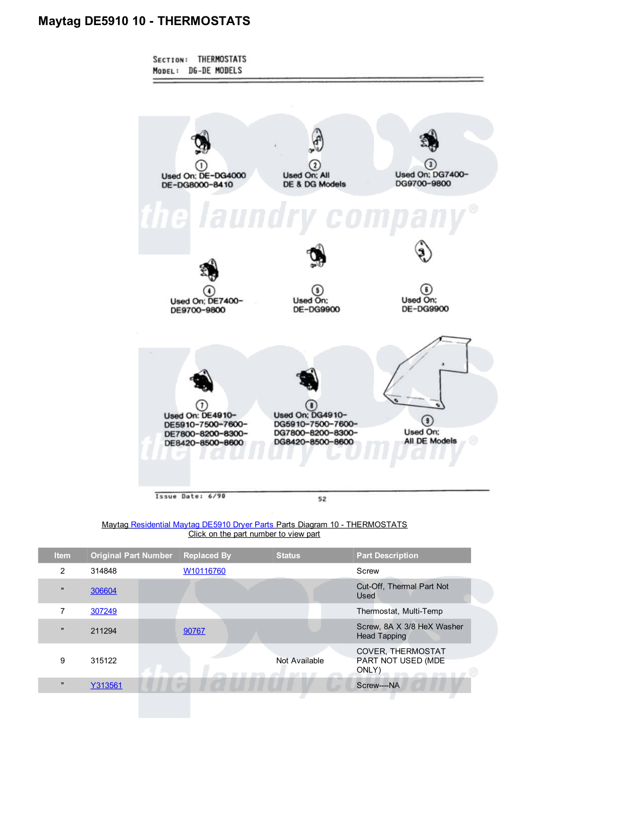 Maytag DE5910 Parts Diagram