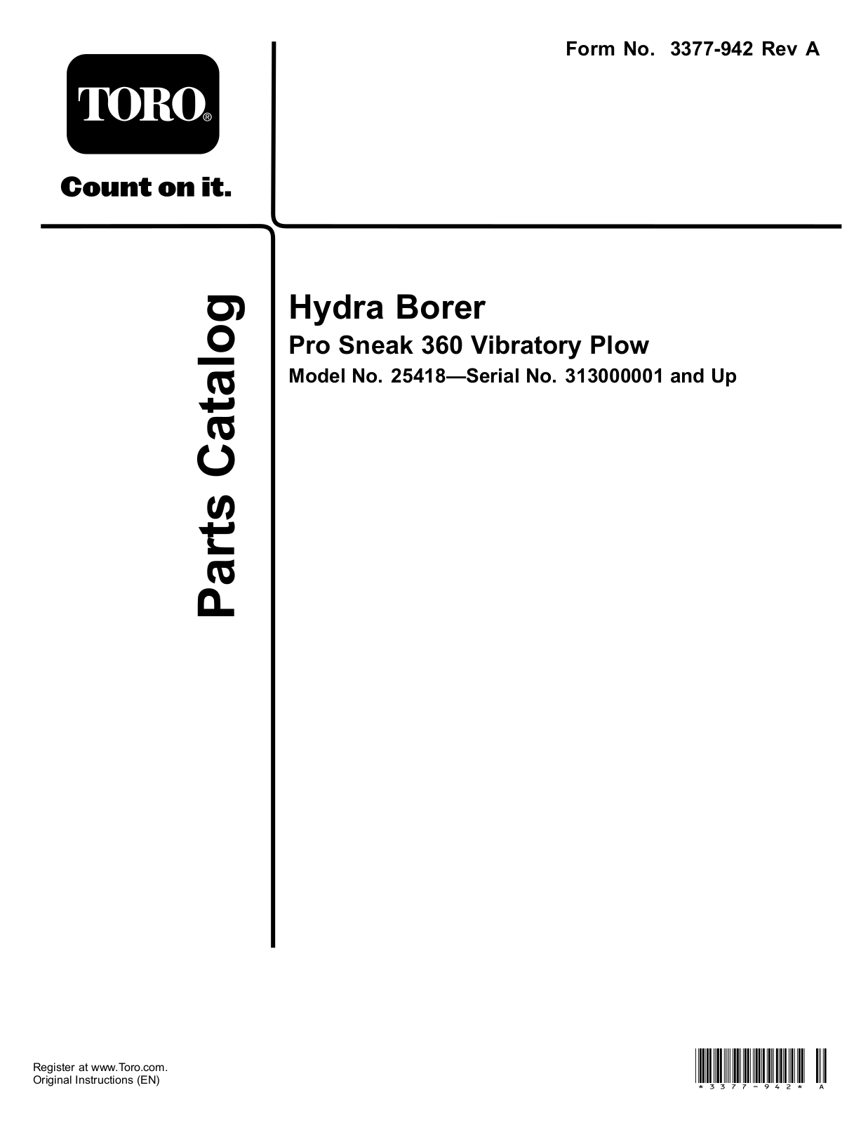 Toro 25418, 25418E Parts Catalogue