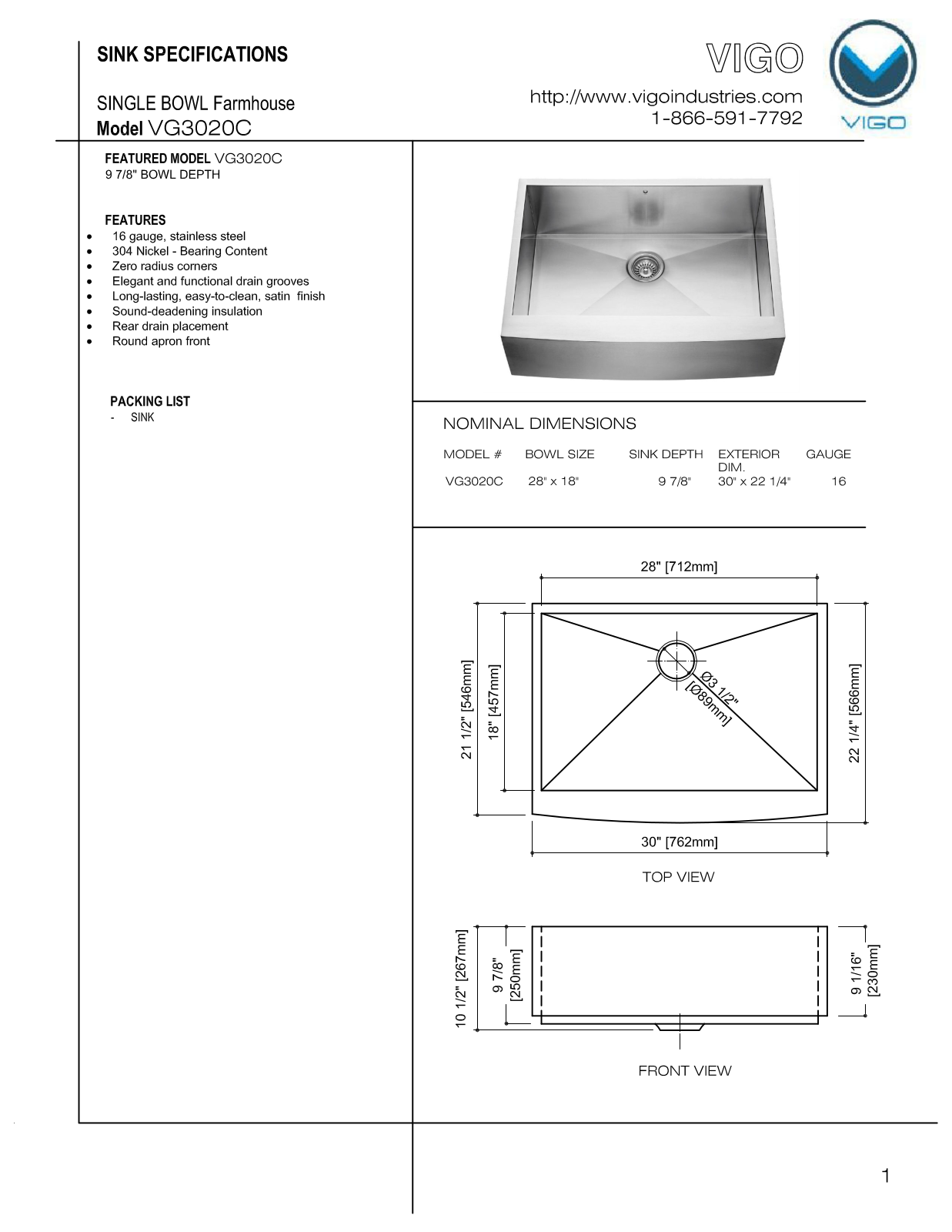 Vigo VG15006, VG15002, VG15032 Installation Manual