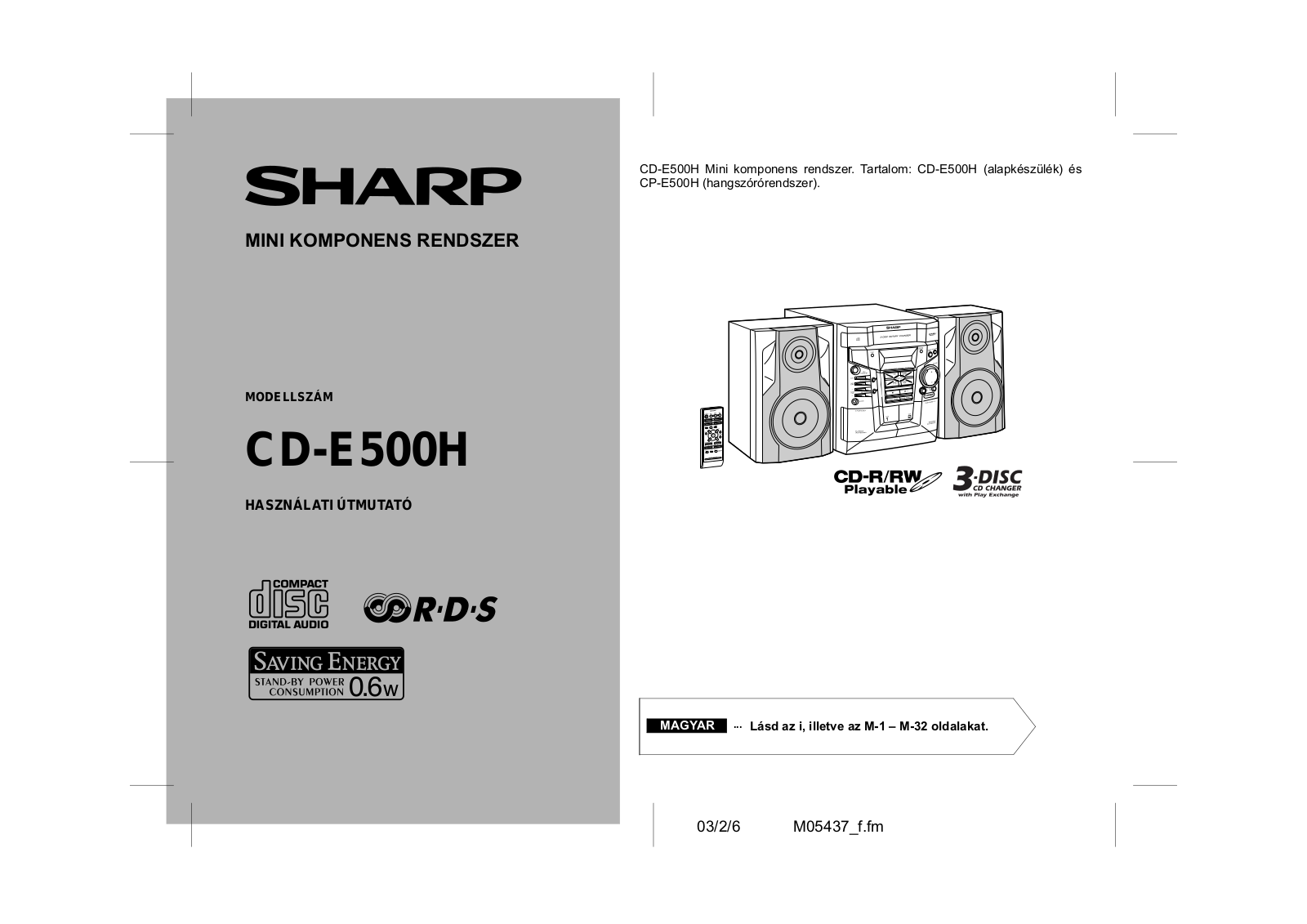 Sharp CD-E500H User Manual