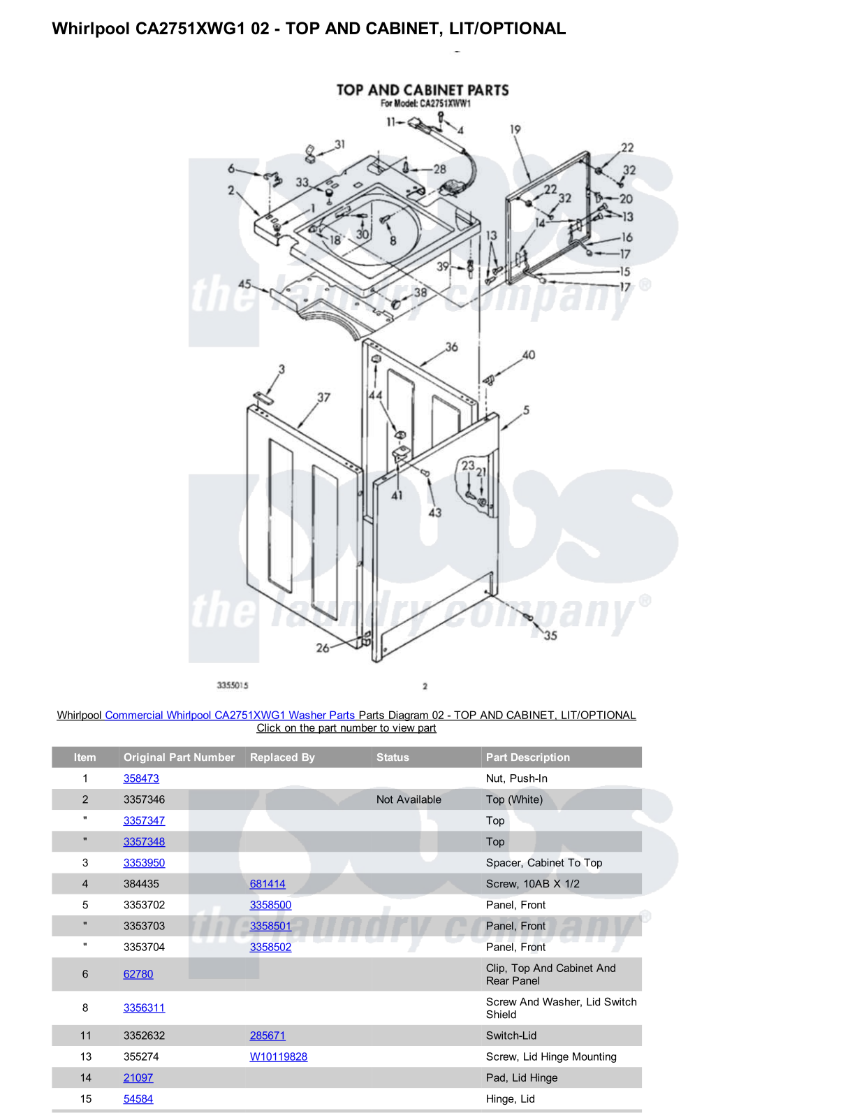 Whirlpool CA2751XWG1 Parts Diagram