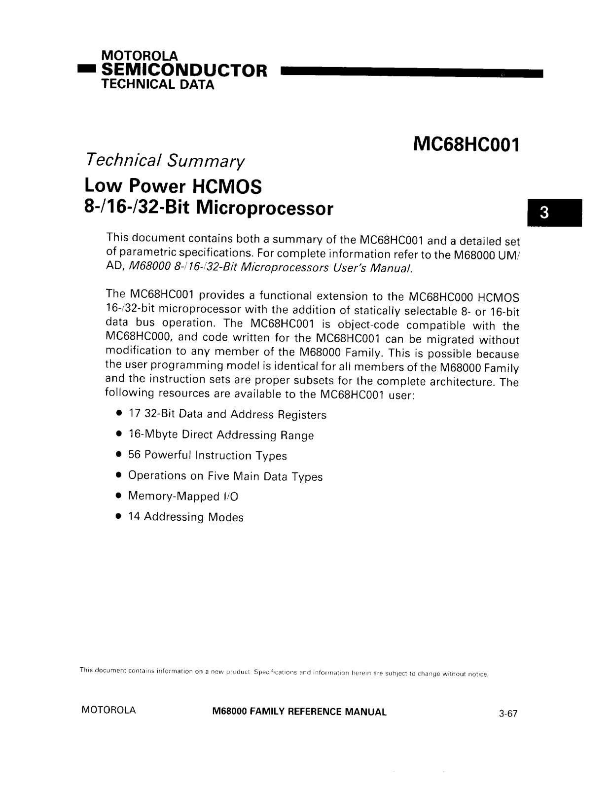 Motorola MC68HC001 Datasheet