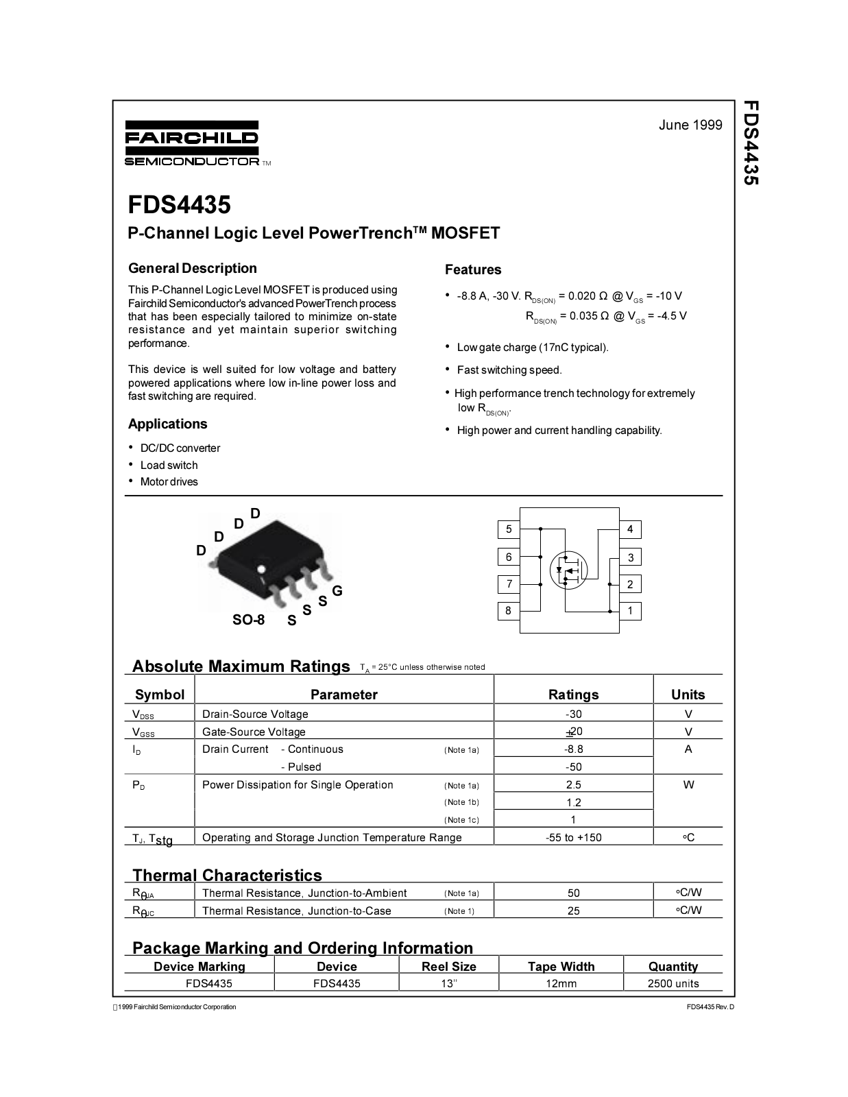 Fairchild Semiconductor FDS4435 Datasheet