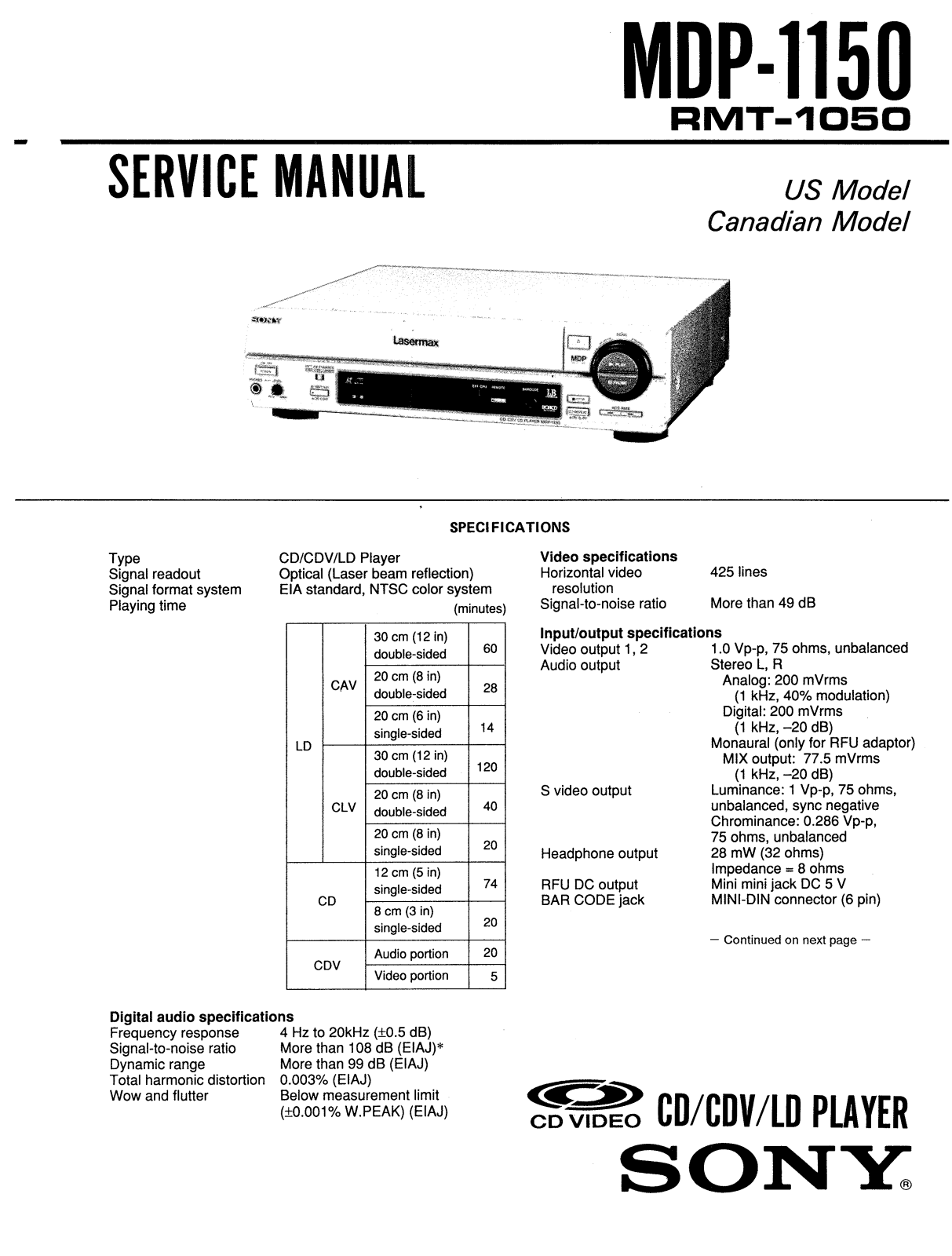 Sony MDP-1150 Service manual