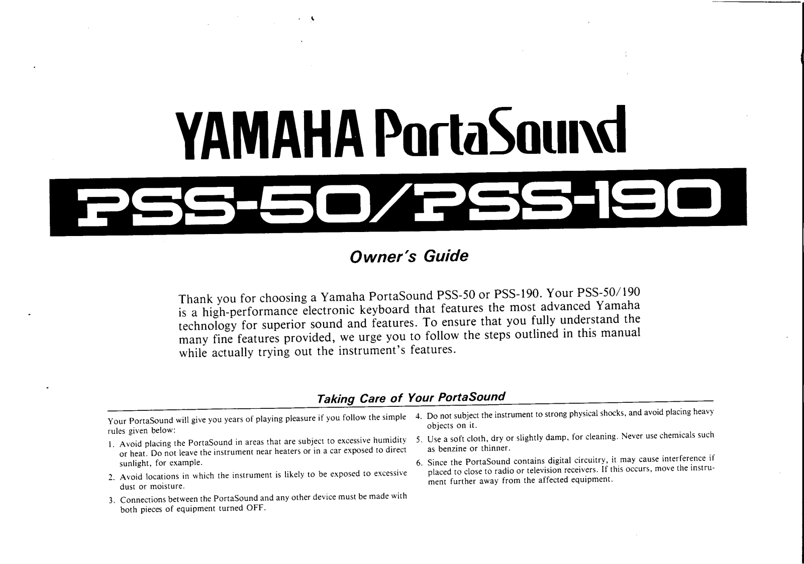 Yamaha PSS-50, PSS-190 User Manual