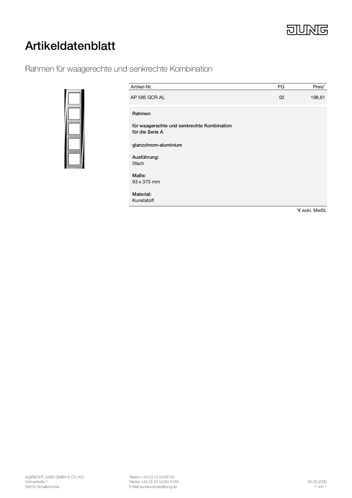 Jung AP 585 GCR AL User Manual