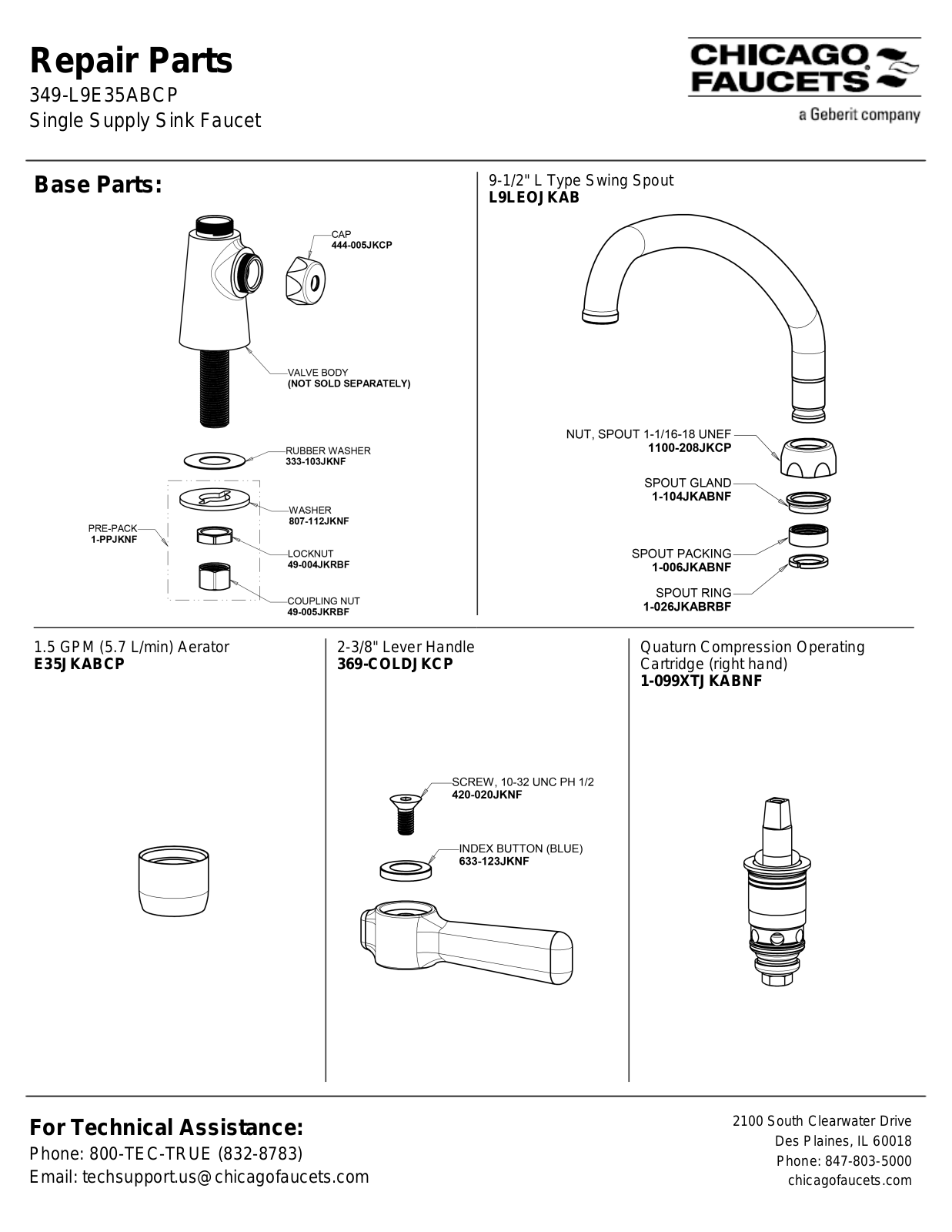 Chicago Faucet 349-L9E35ABCP Parts List