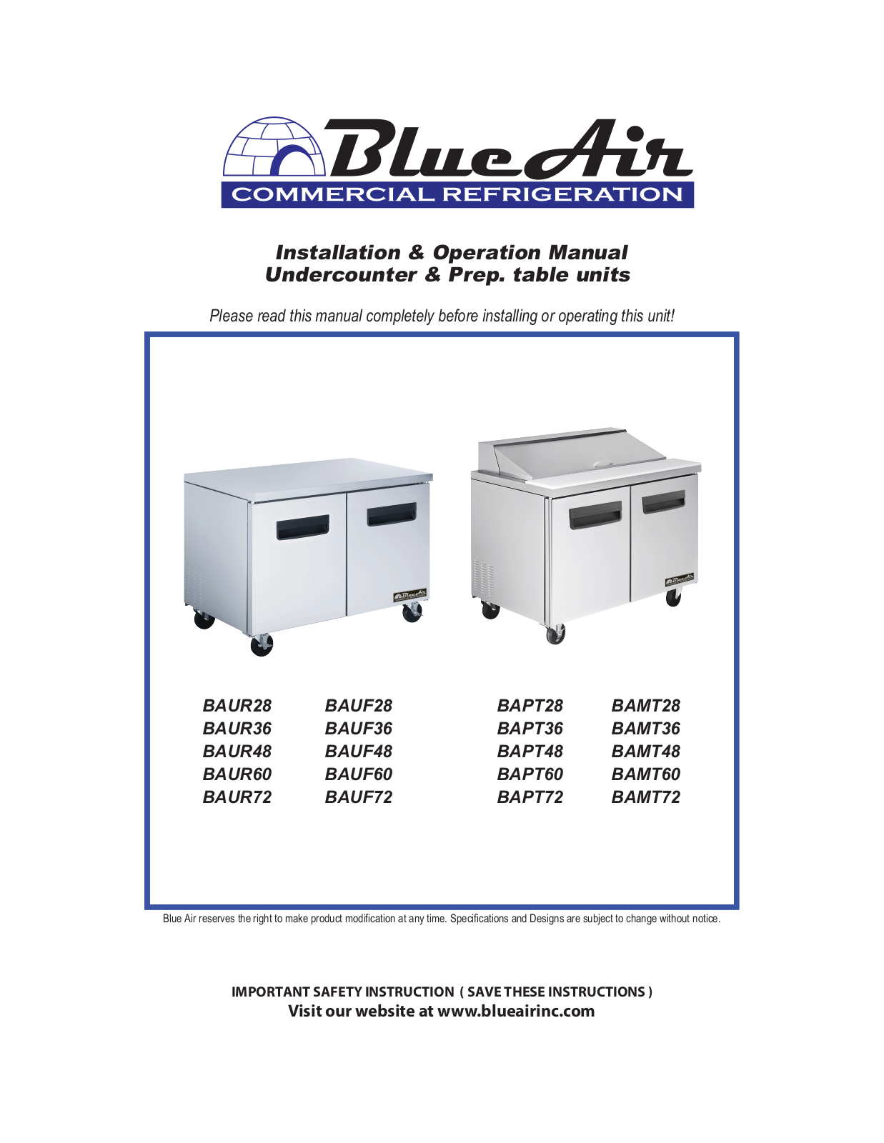 Blue Air BAMT48 Owner’s Manual