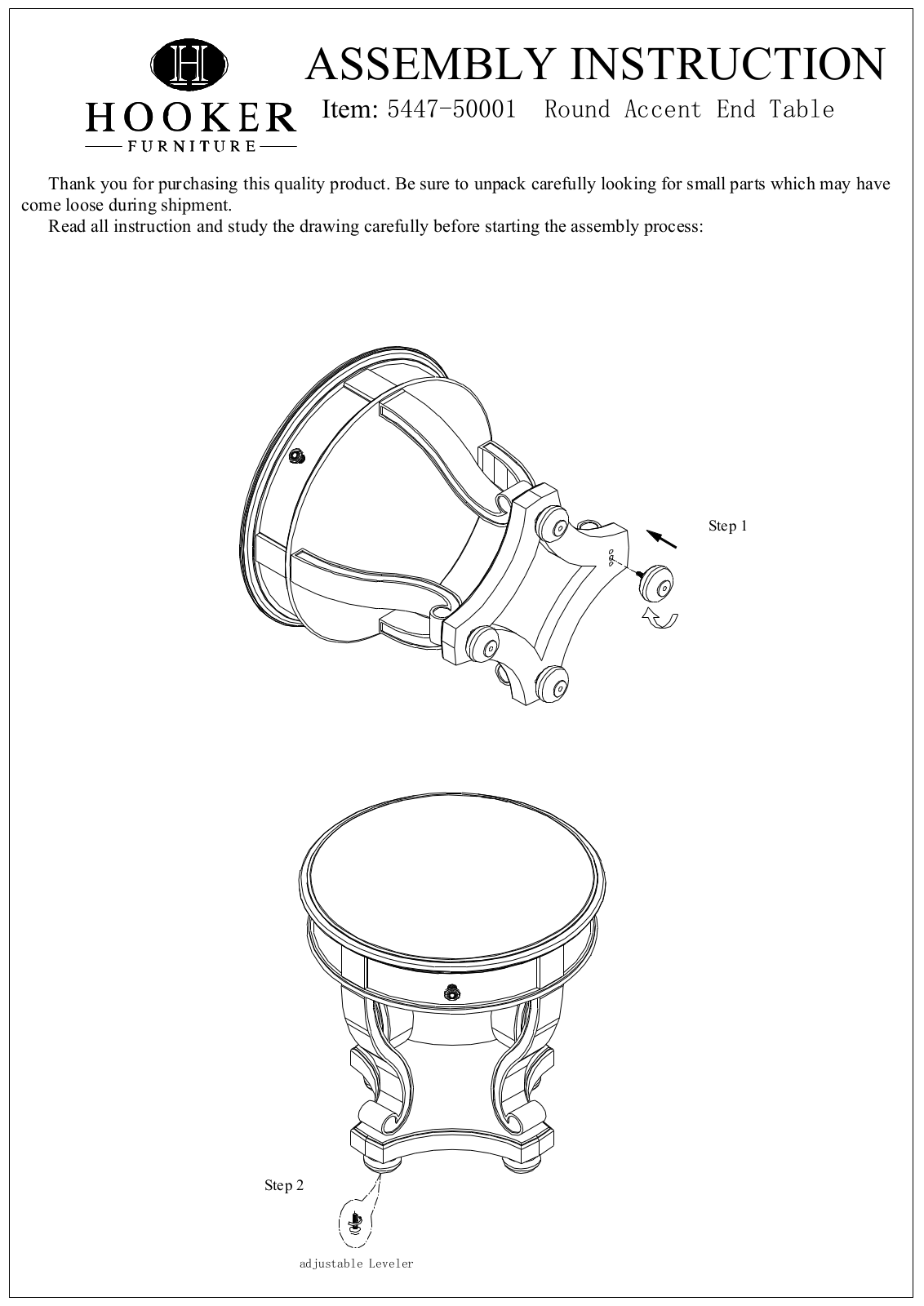 Hooker Furniture 544750001 Assembly Guide