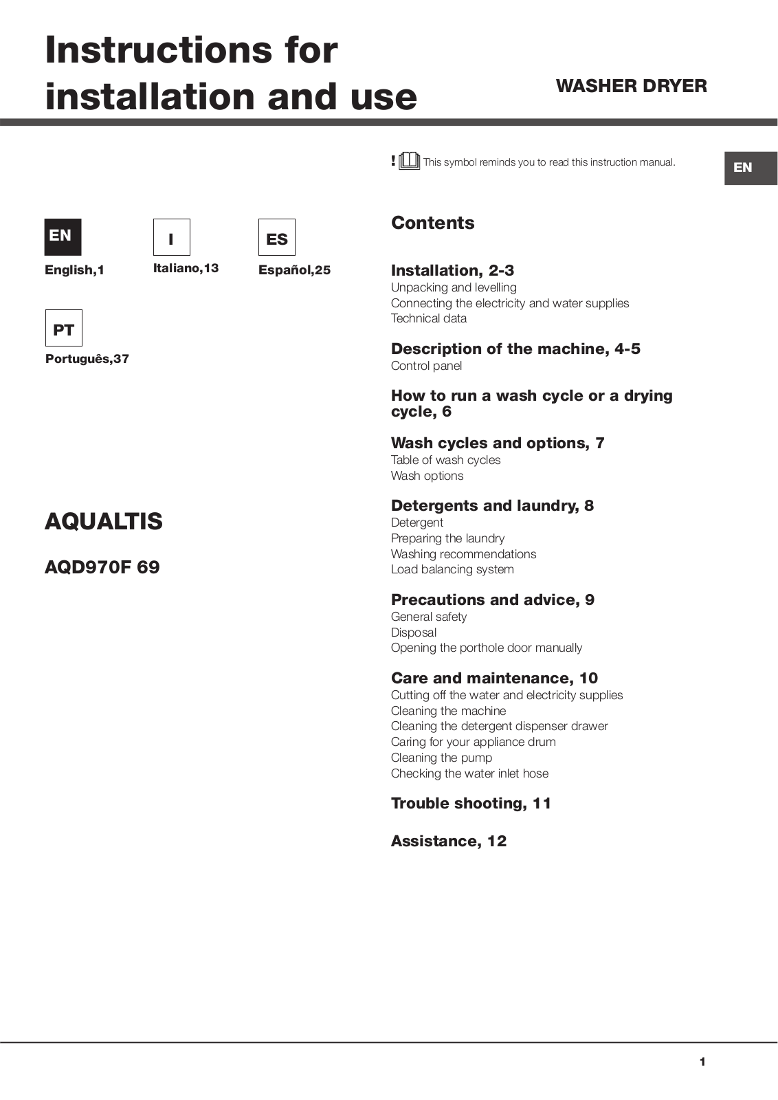 Hotpoint AQD970F 69 EU User Manual