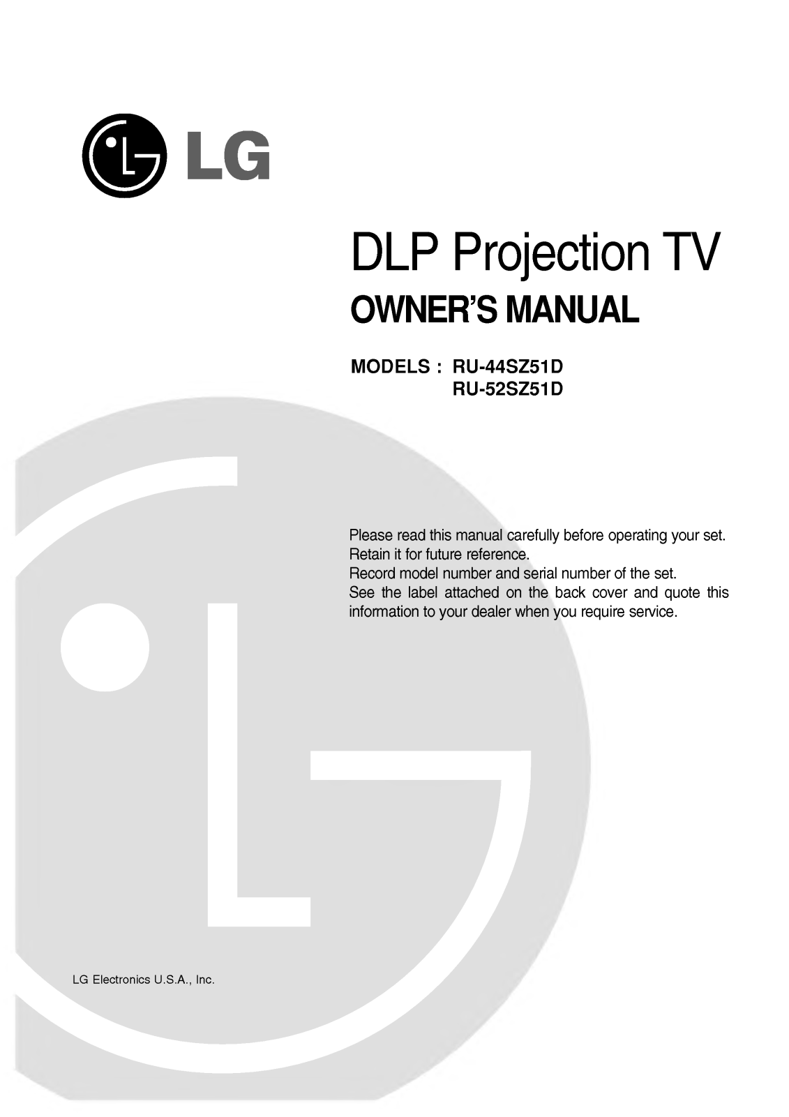 LG RU-52SZ51D, RU-44SZ51D User Manual