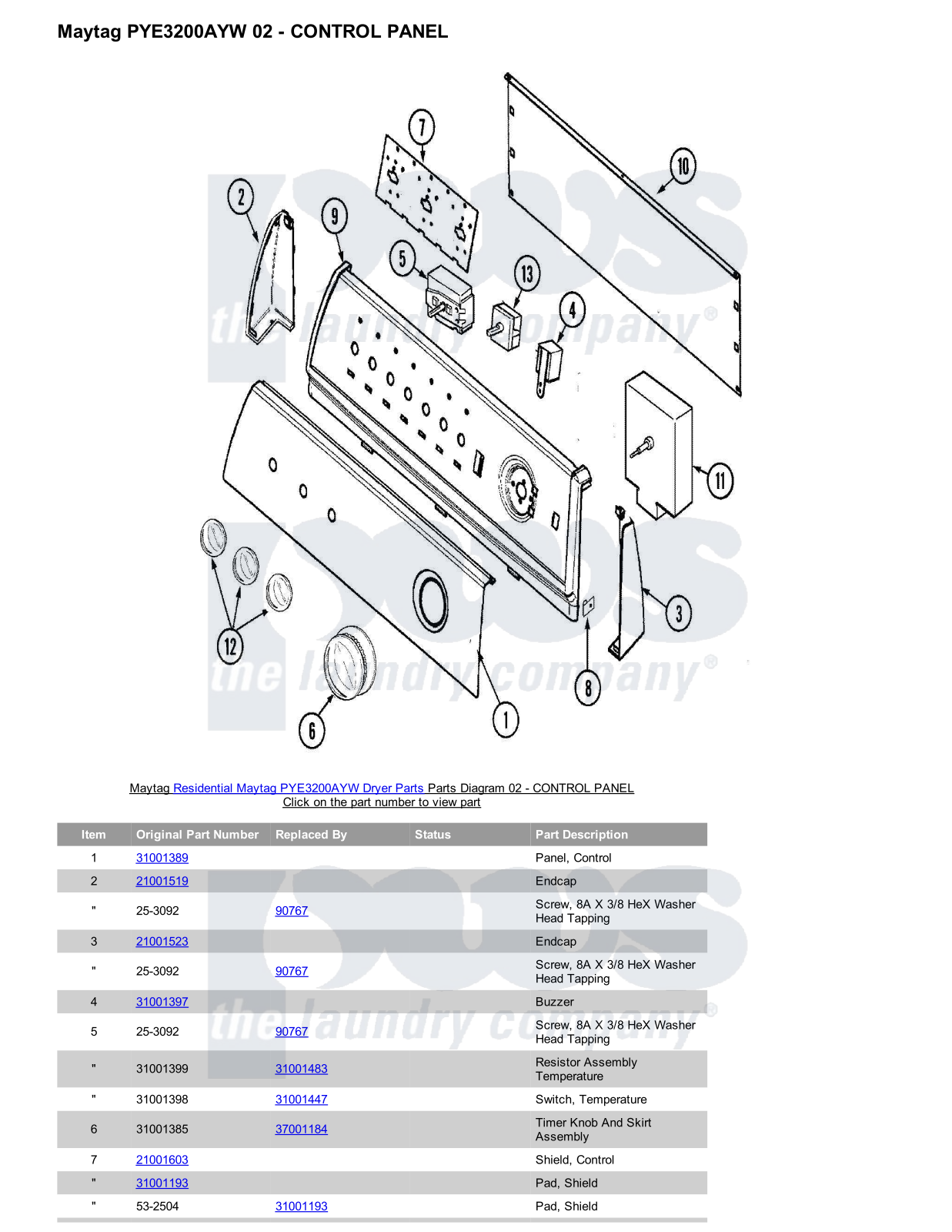 Maytag PYE3200AYW Parts Diagram