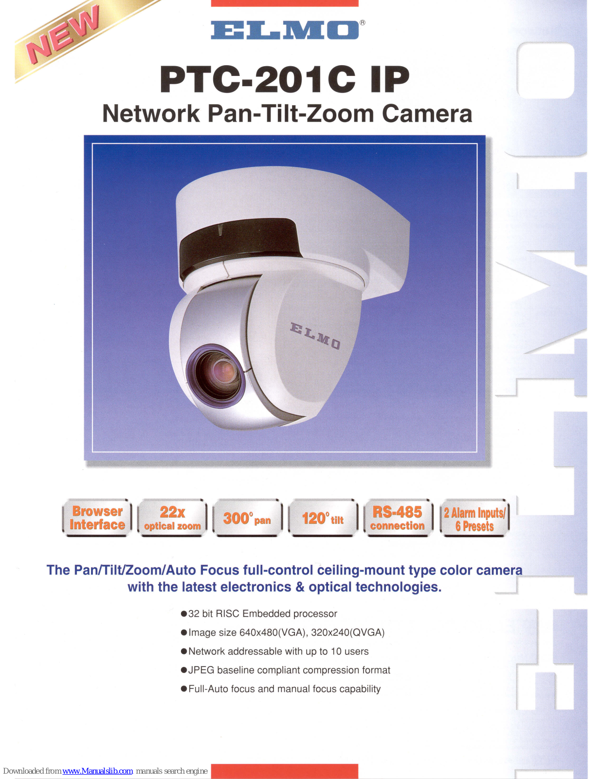 Elmo Network Pan-Tilt-Zoom Camera PTC-201CIP, PTC-201C IP Brochure & Specs