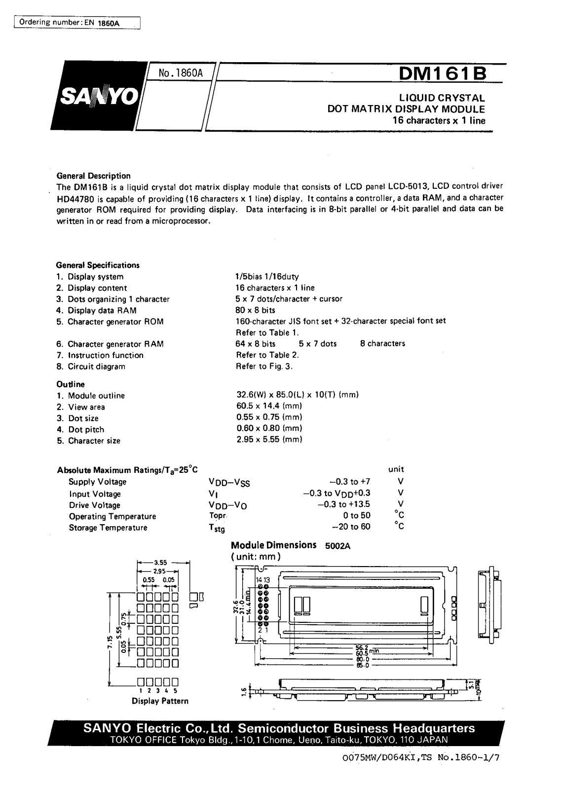 SANYO DM161B Datasheet