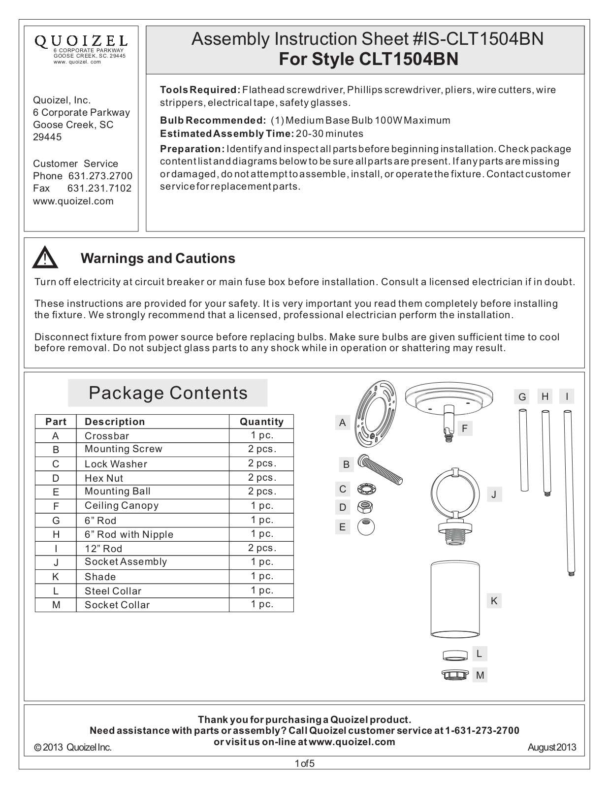 Quoizel CLT1504BN User Manual