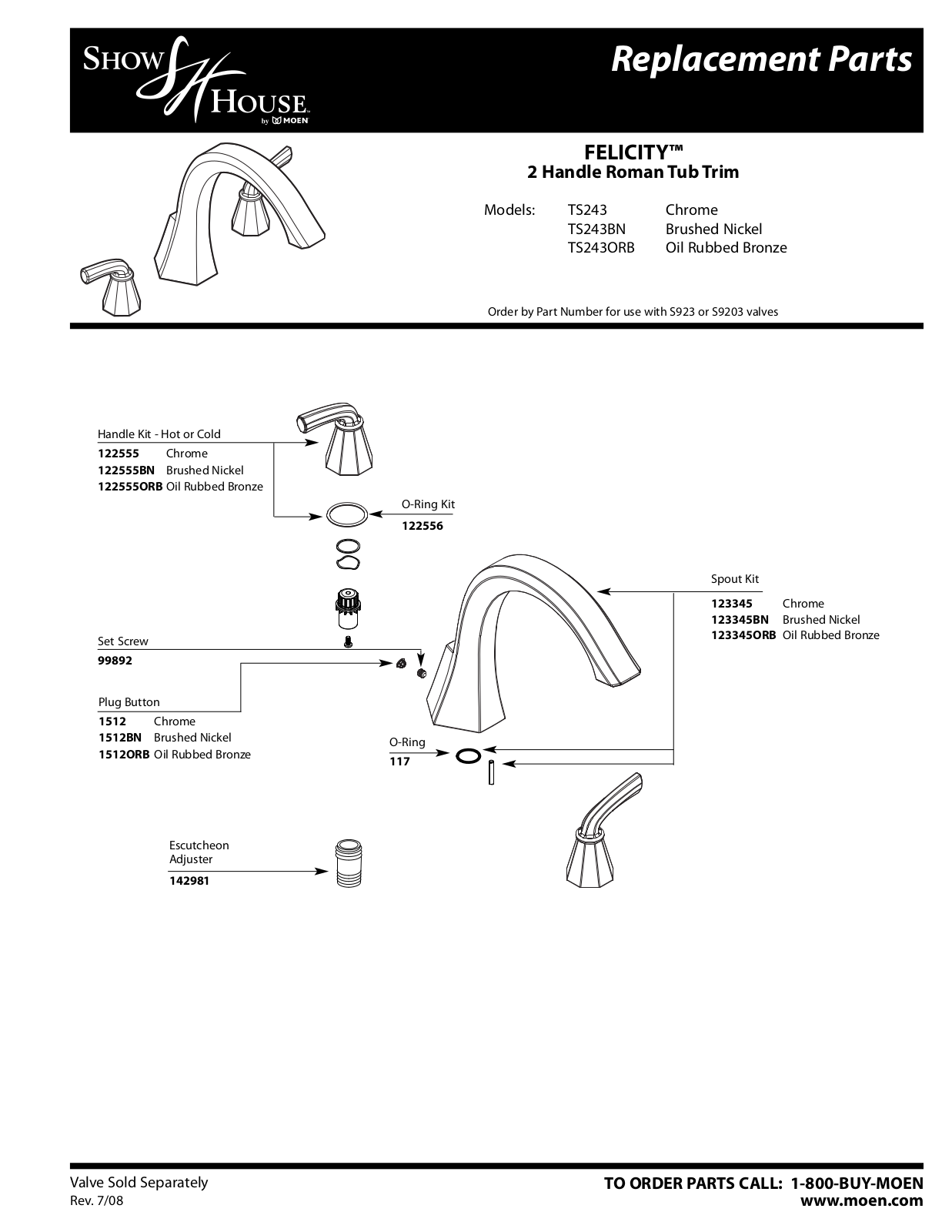 Moen TS243ORB, TS243, TS243BN User Manual