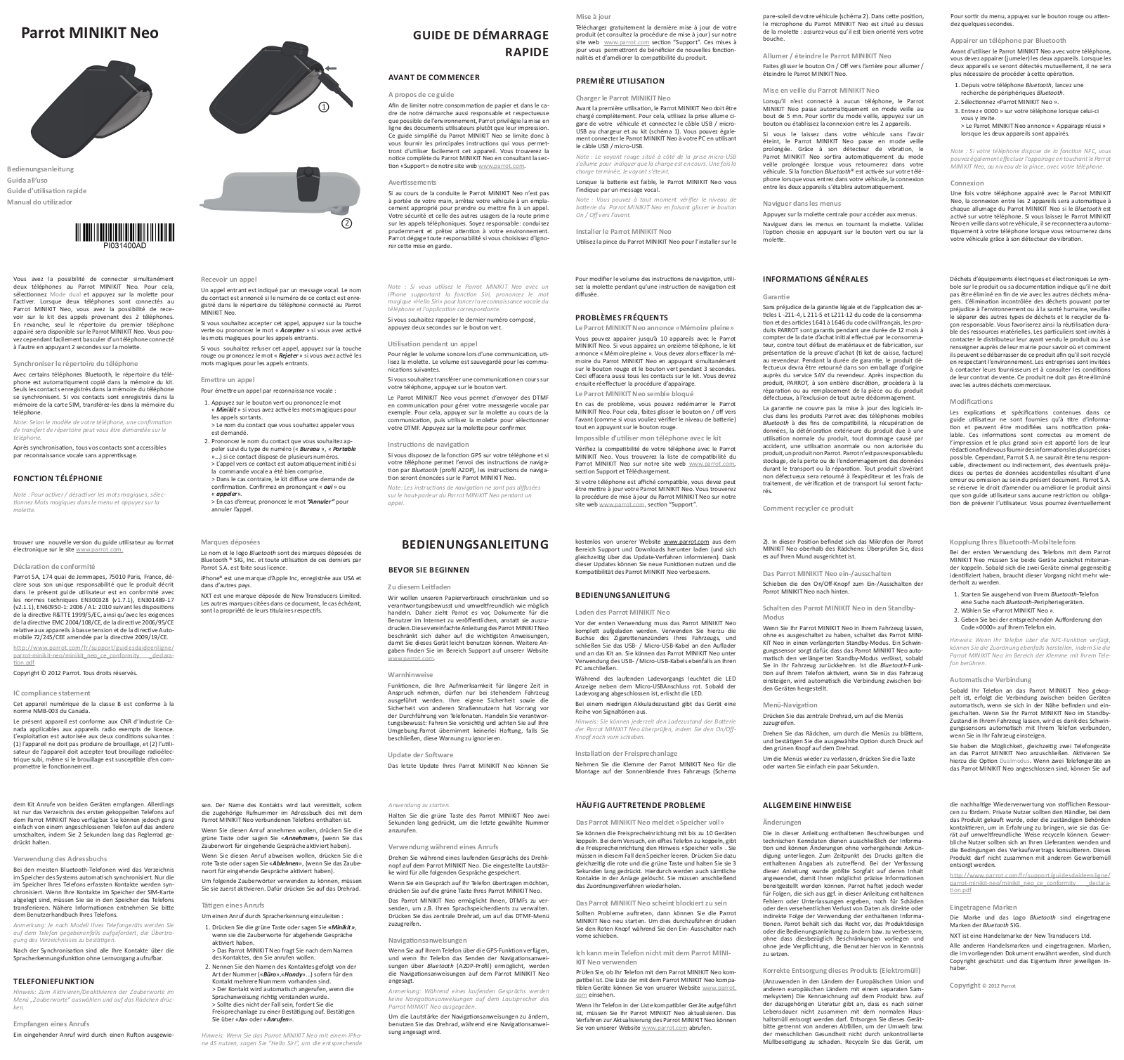 Parrot MINIKIT NEO QUICKSTART GUIDE