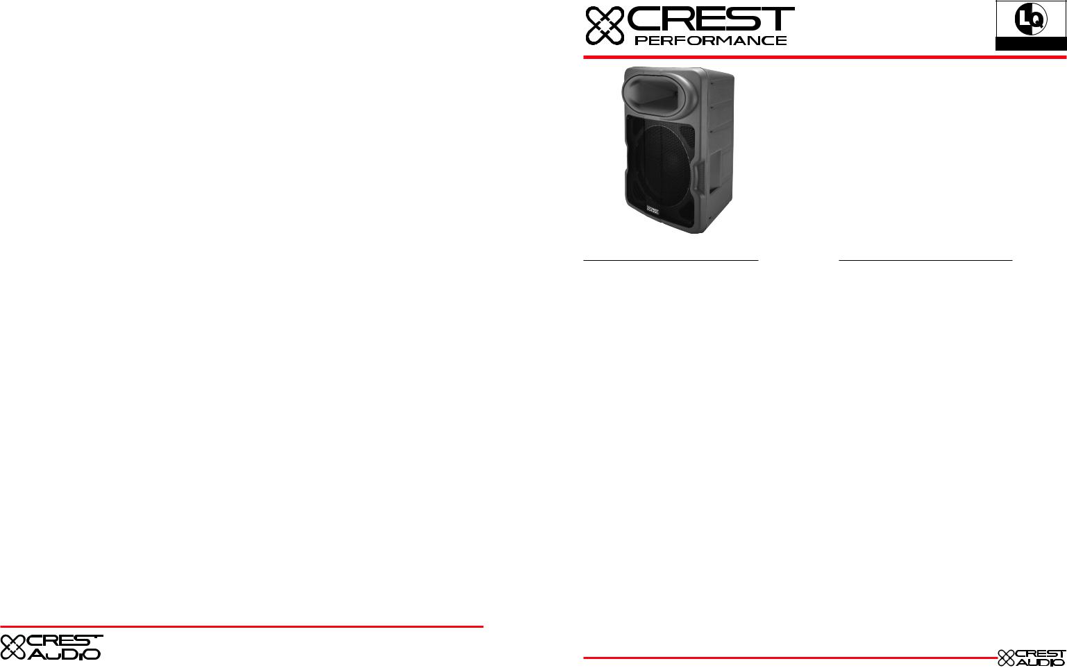 Crest audio LQ15 SPECIFICATIONS