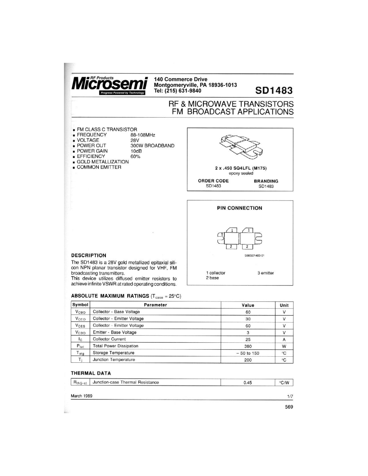 Microsemi Corporation SD1483 Datasheet