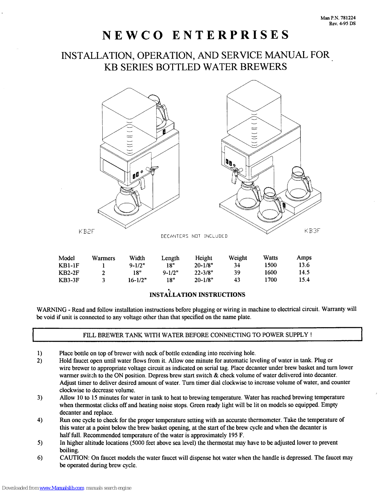 Newco KB1, KB2F, KB1F, KB3, KB2 Service Manual