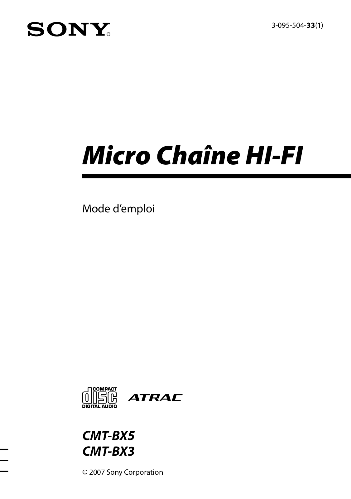 SONY CMT-BX5 User Manual