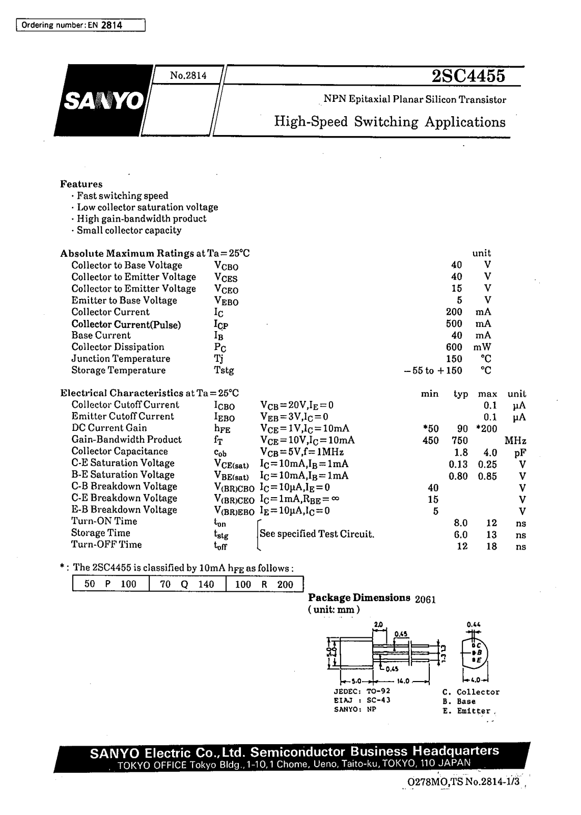 SANYO 2SC4455 Datasheet