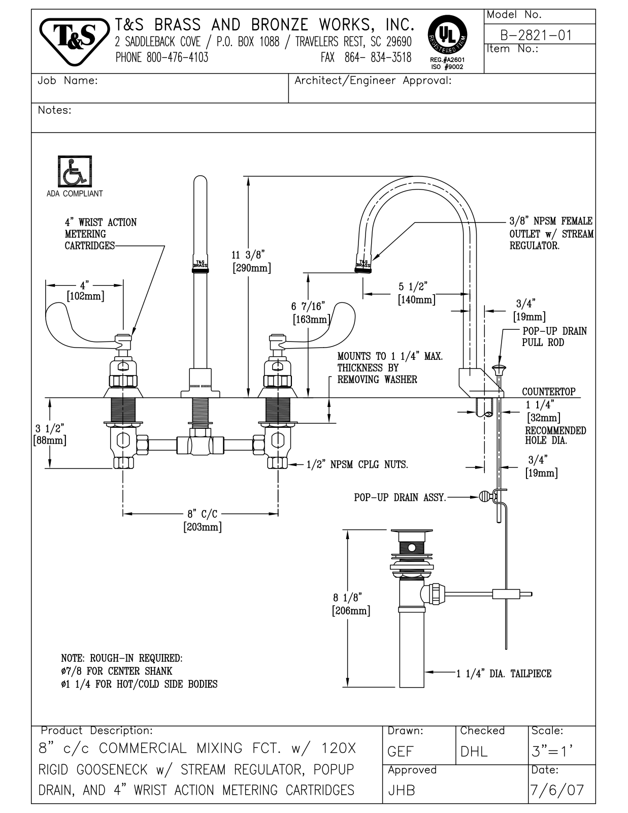 T&S Brass Manuals B-2821-01 User Manual