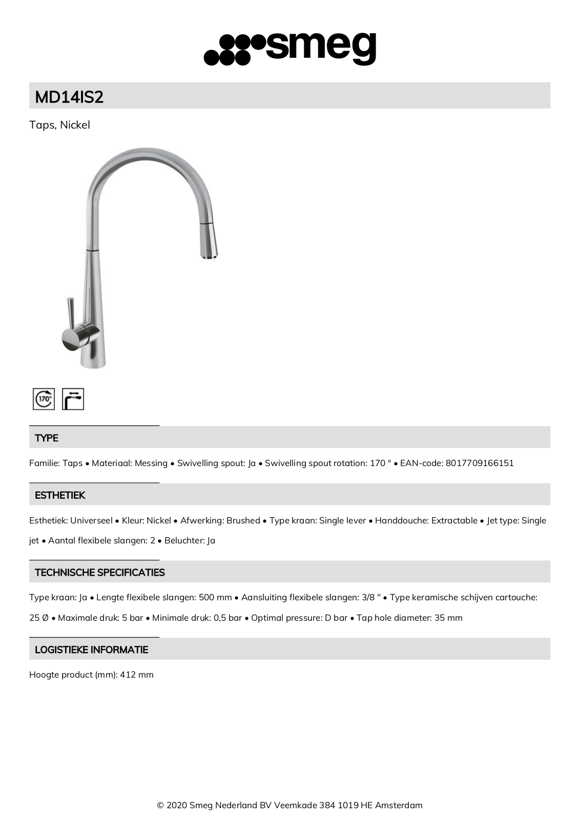 Smeg MD14IS2 Product Information Sheet