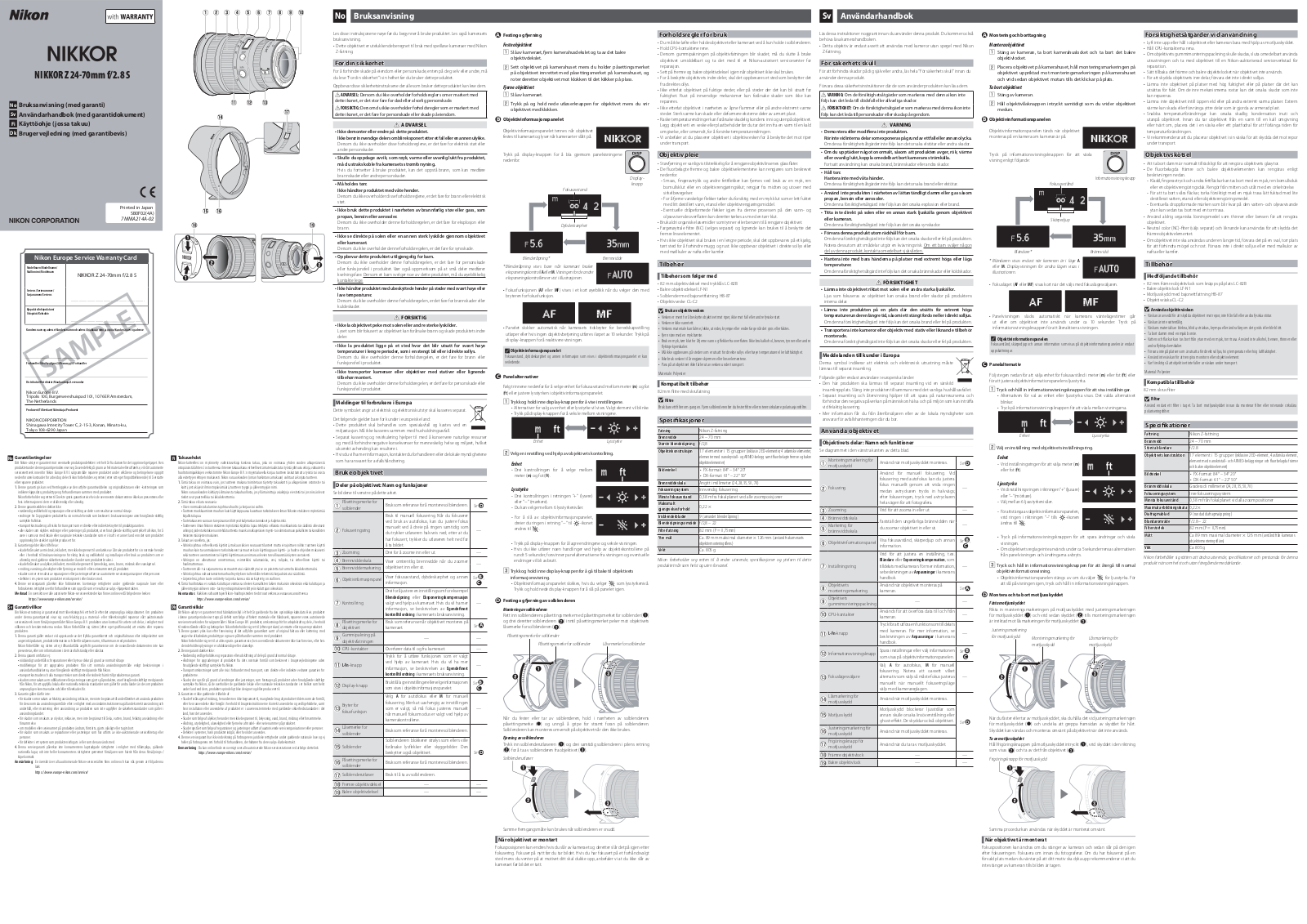 Nikon NIKKOR Z 24-70mm f/2.8 S User Manual