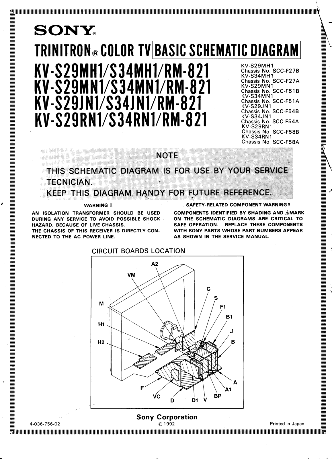 SONY KV-S29MH1, KV-S34MH1, KV-S29MN1, KV-S34MN1, KV-S29JN1 Schematic