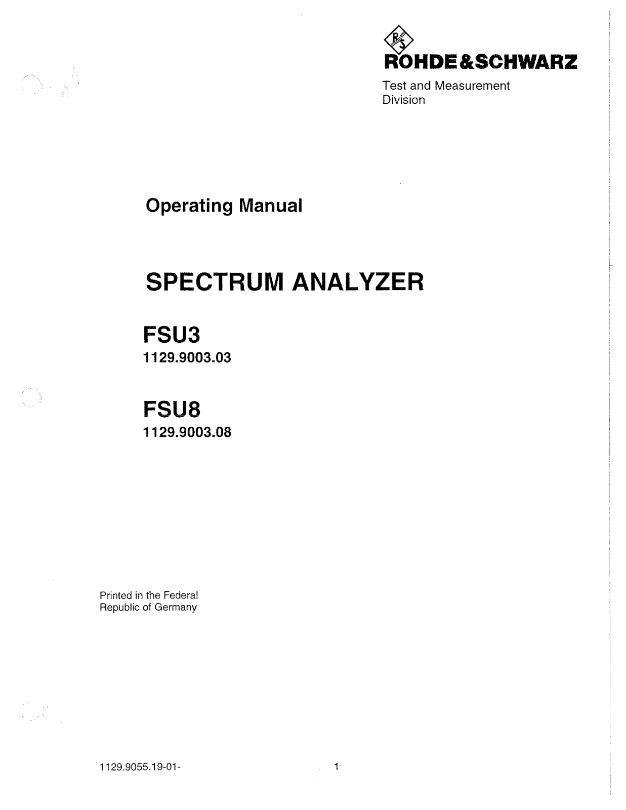 Rohde & Schwarz FSU8 1129.9003.08, FSU3 1129.9003.03 User Manual