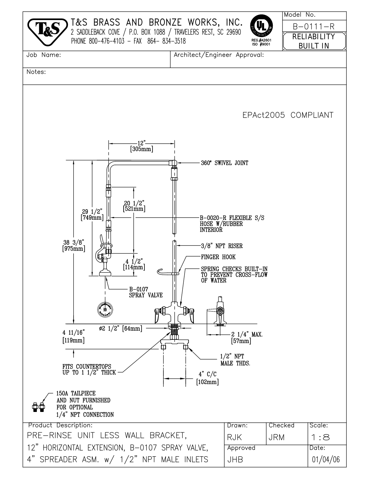 T&S Brass B-0111-R User Manual