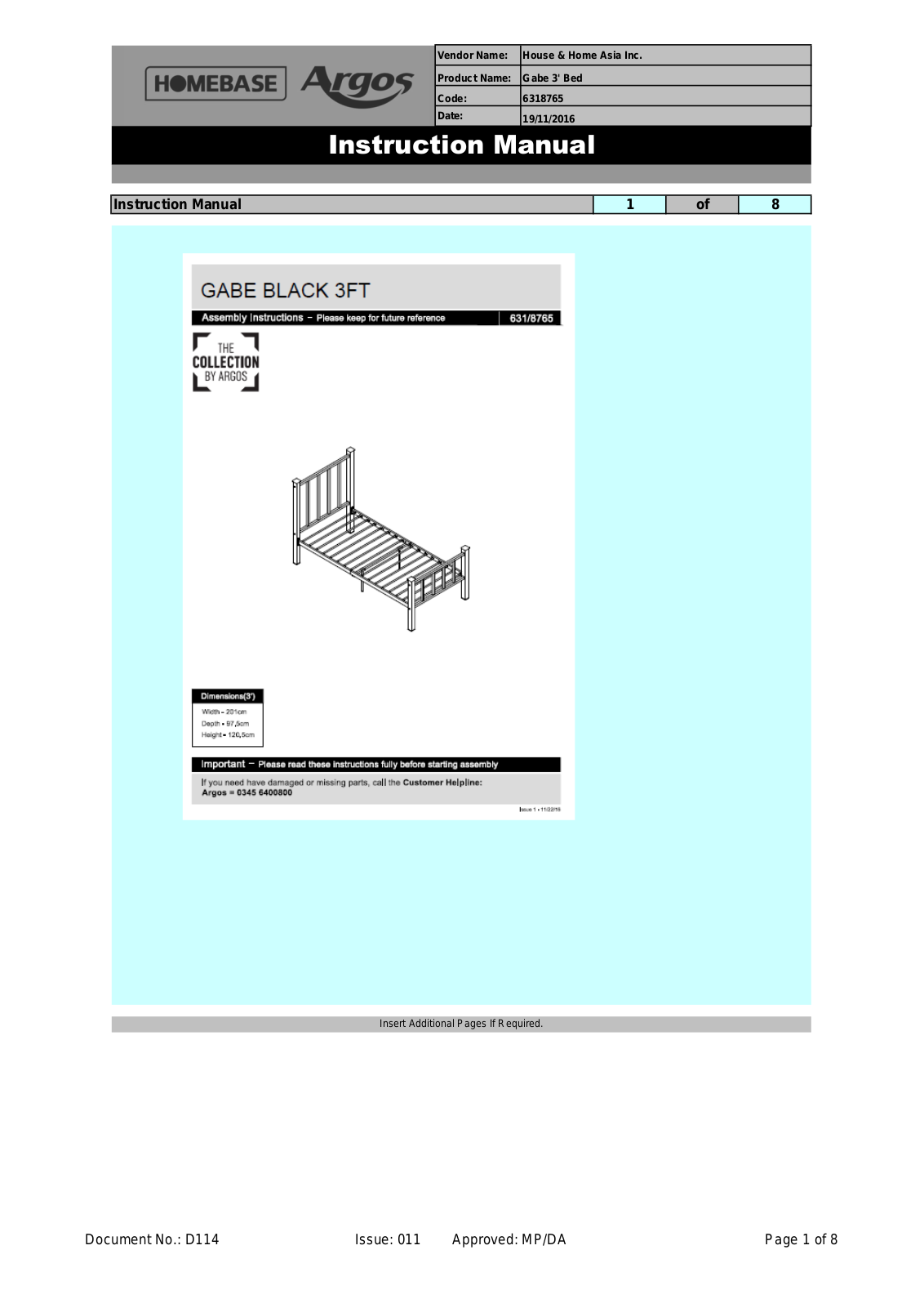 Argos 6318765 ASSEMBLY INSTRUCTIONS