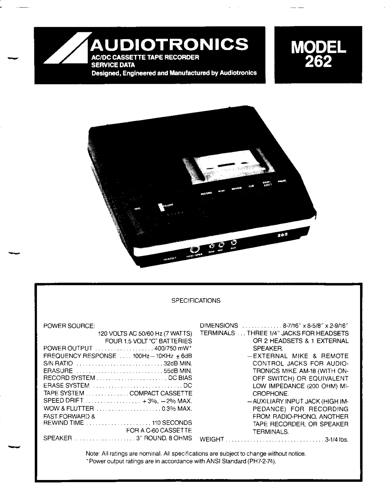 Audiotronics 262 User Manual - ManualMachine.com