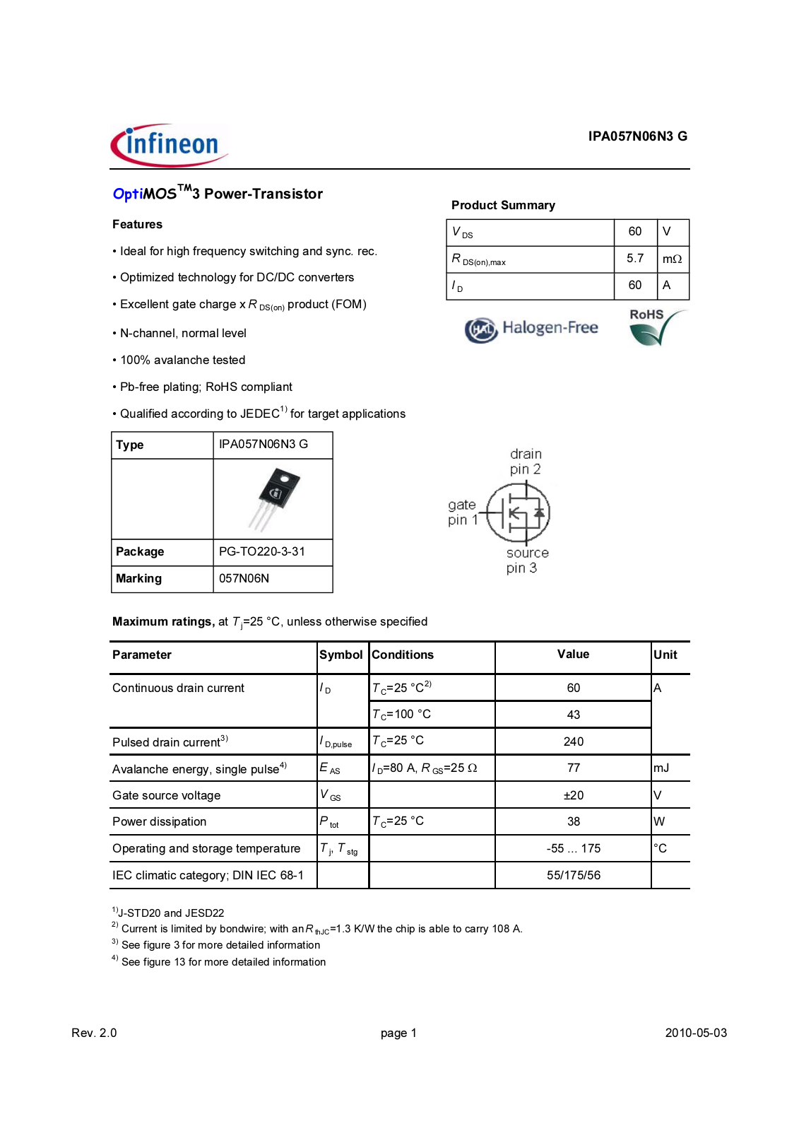 Datasheet ipa057n06n3_rev20 Datasheet - ManualMachine.com
