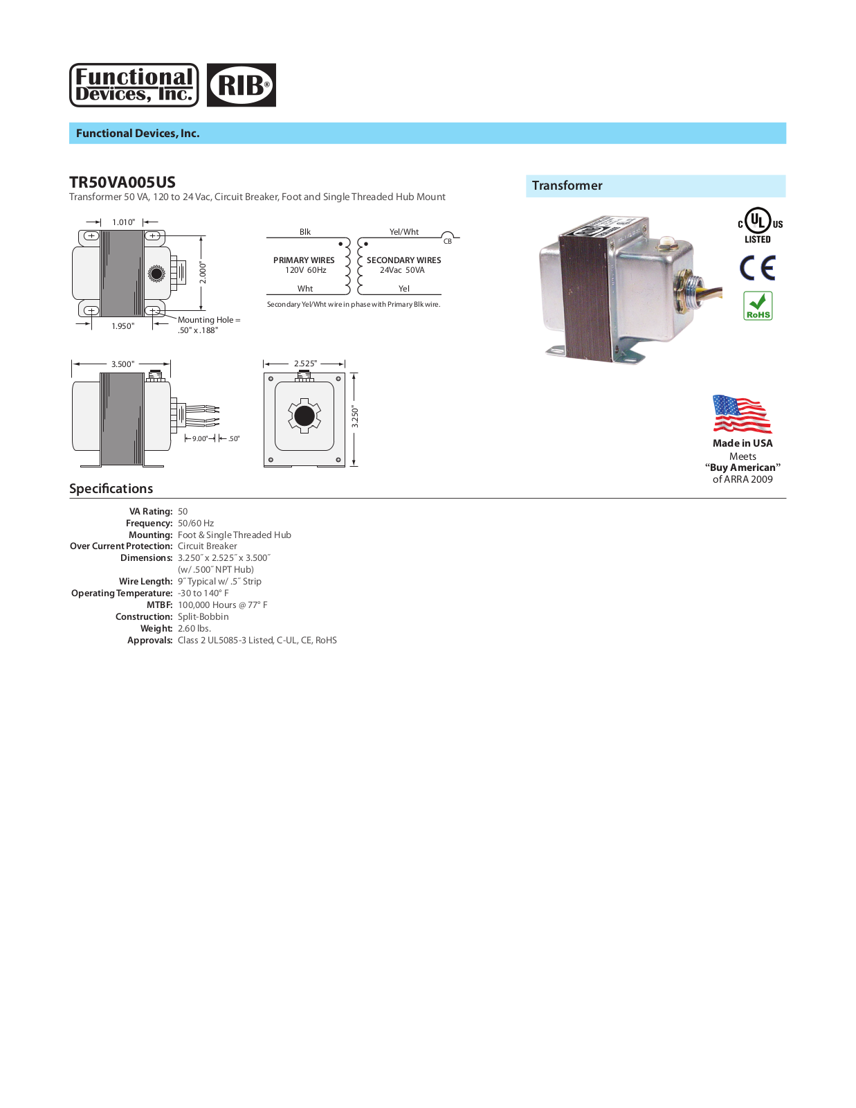 Johnson Controls TR50VA005US Data Sheet