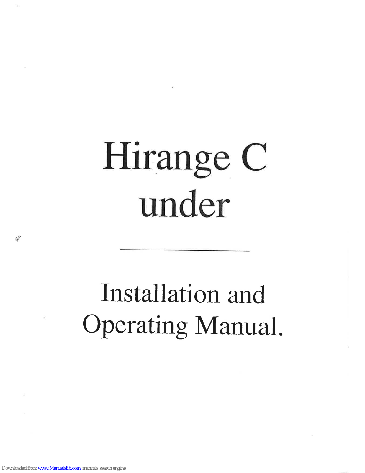 Hiross U29, U40, U50, U60, U70 Installation And Operating Manual