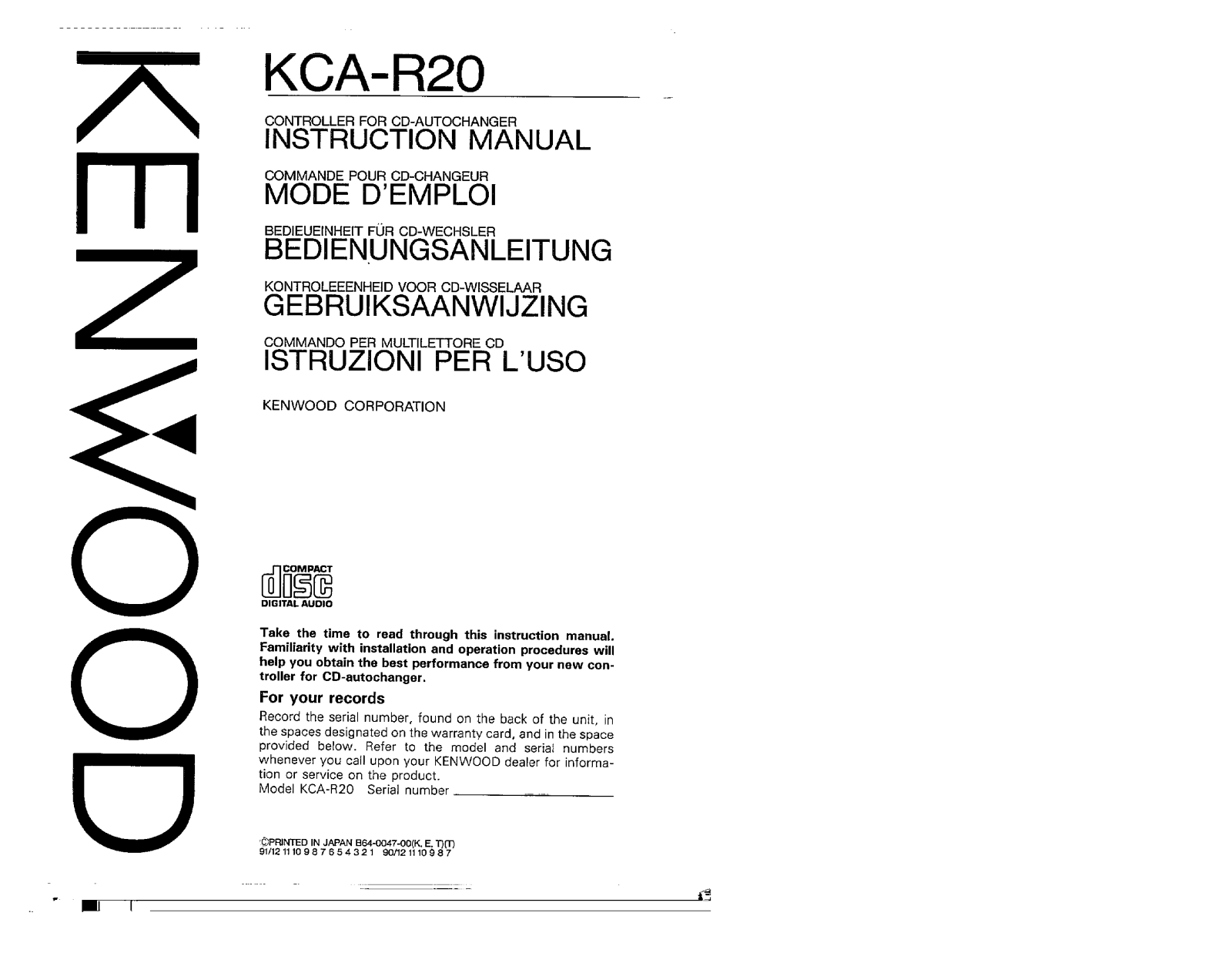 Kenwood KCAR-20 Owners Manual