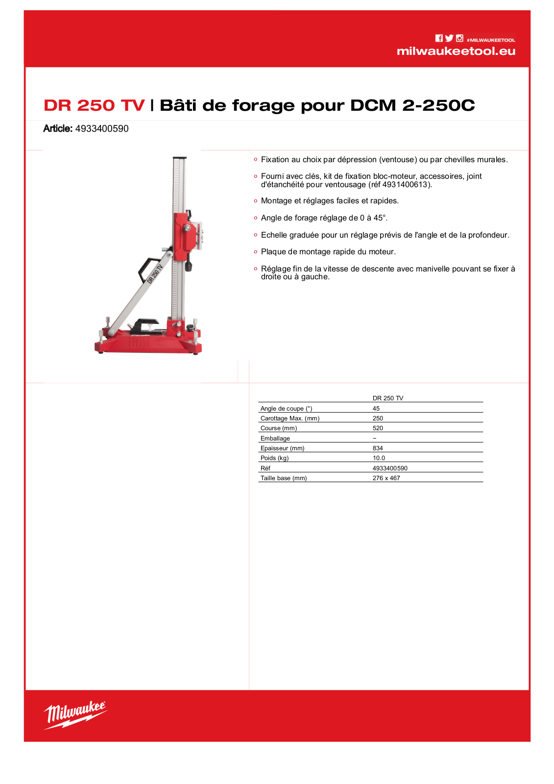 Milwaukee 4933400590, DR 250 TV Specification - ManualMachine.com