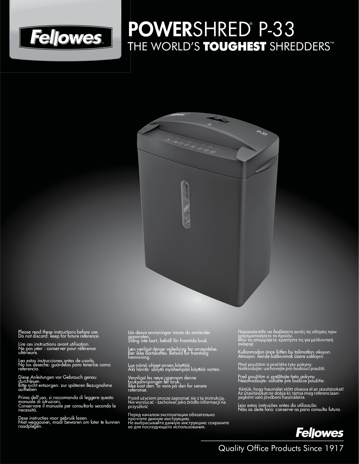 Fellowes Powershred P-33 User manual