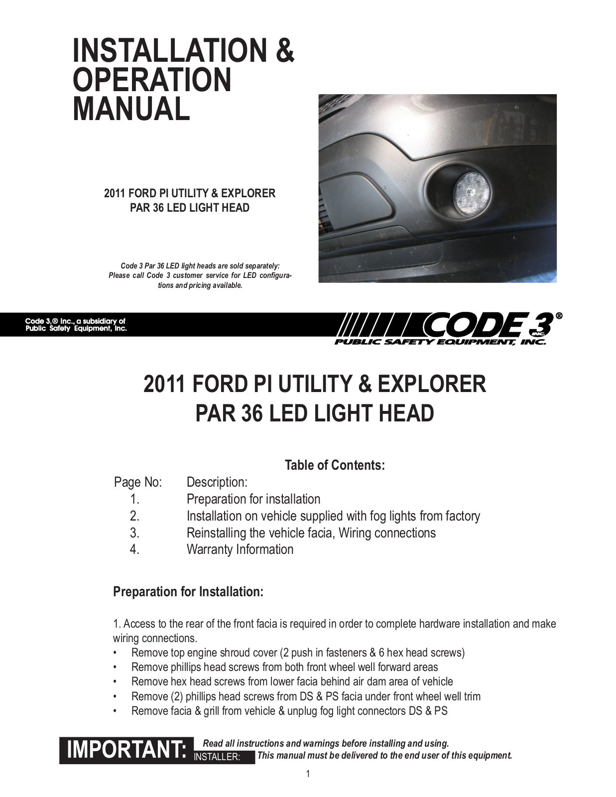 Code 3 PAR36 User Manual