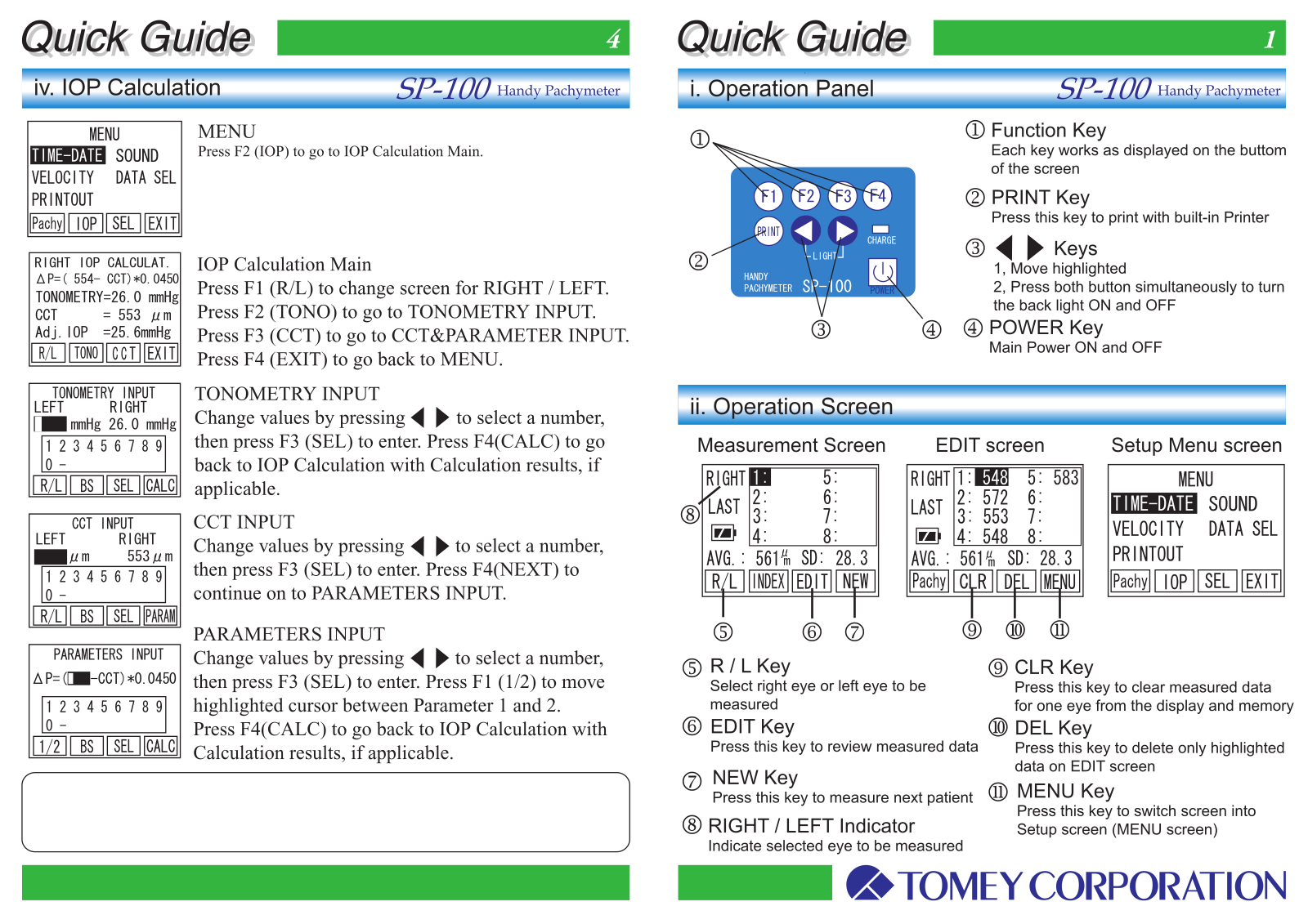 Tomey SP-100 Quick guide