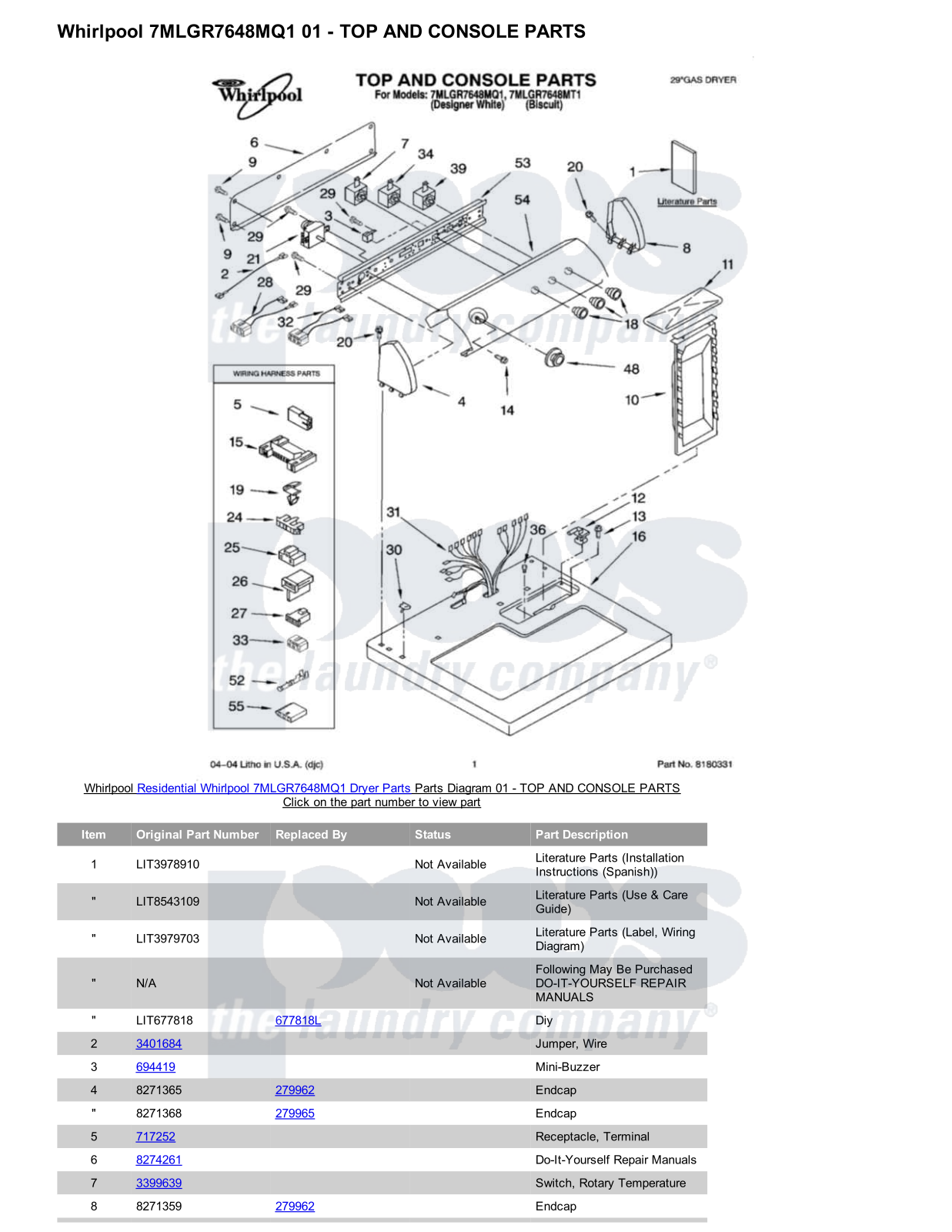 Whirlpool 7MLGR7648MQ1 Parts Diagram