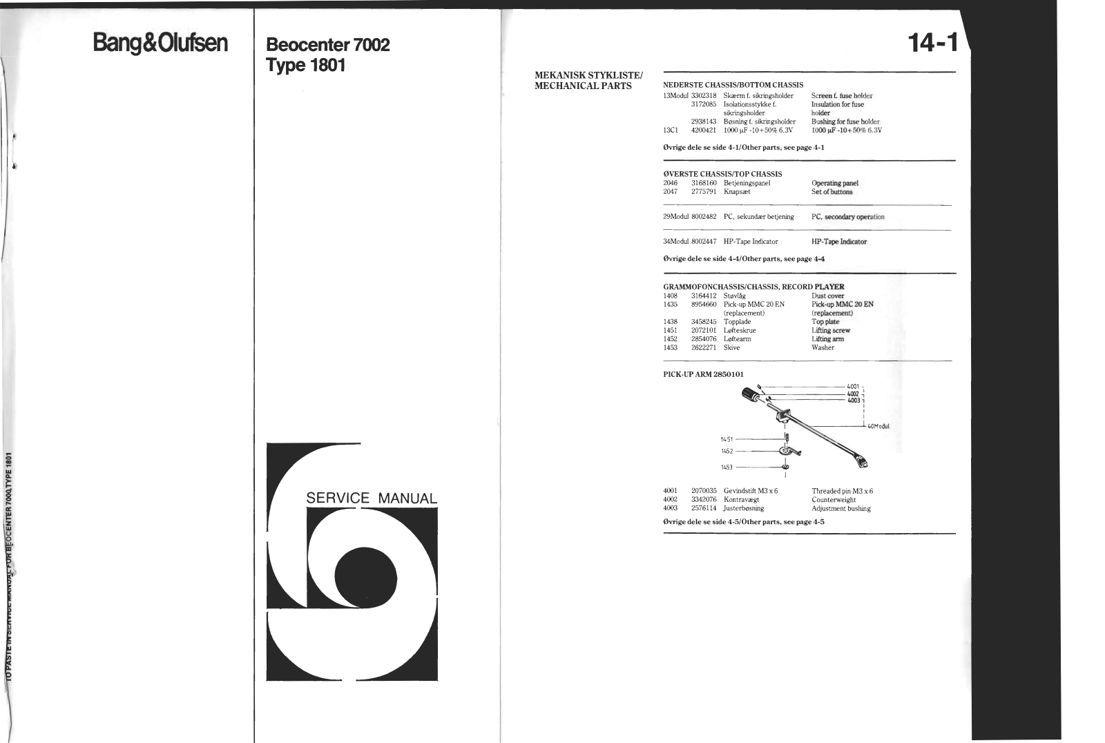 Bang Olufsen Beocenter 7002 Service Manual