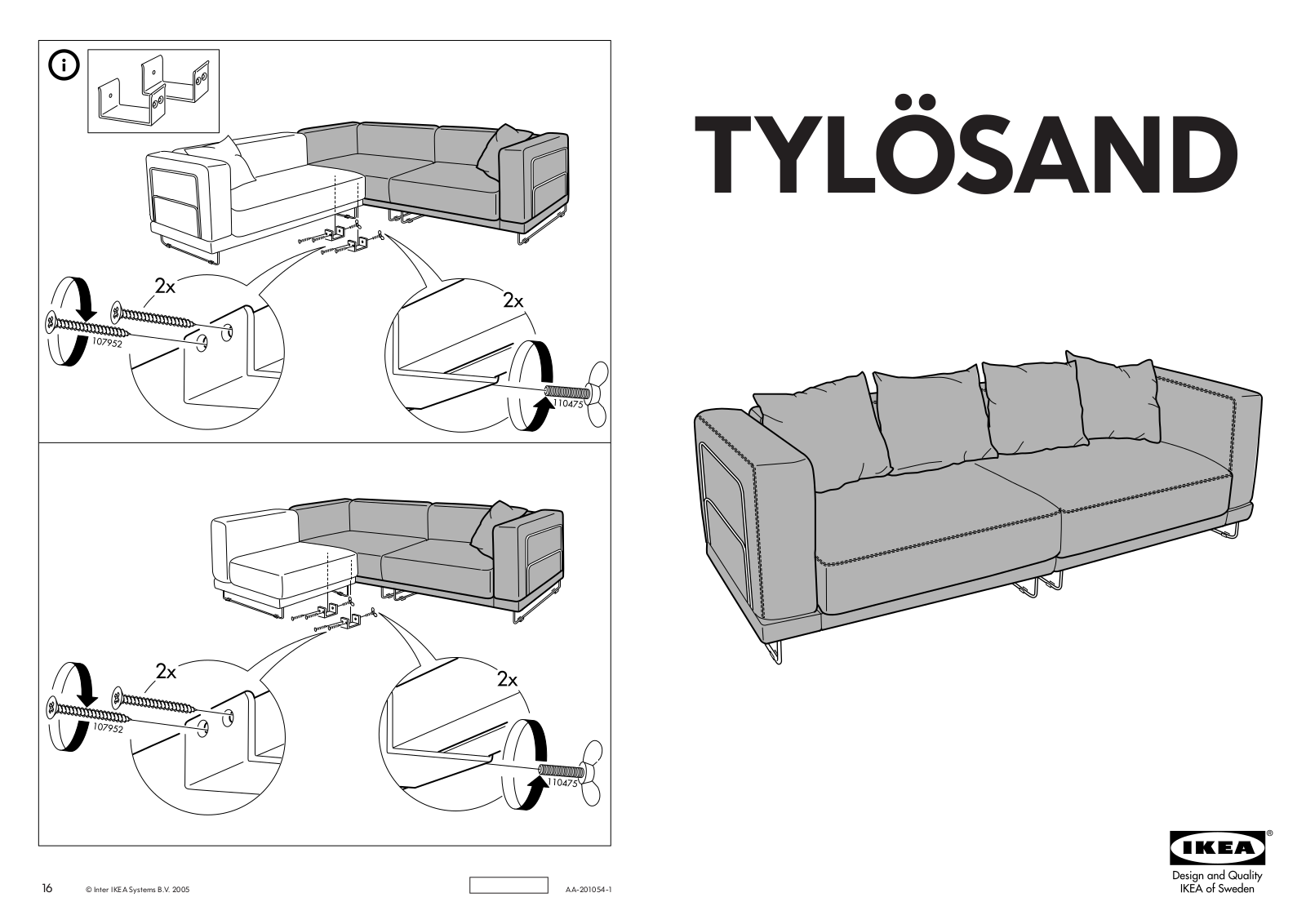 IKEA TYLÖSAND SOFA BED COVER User Manual
