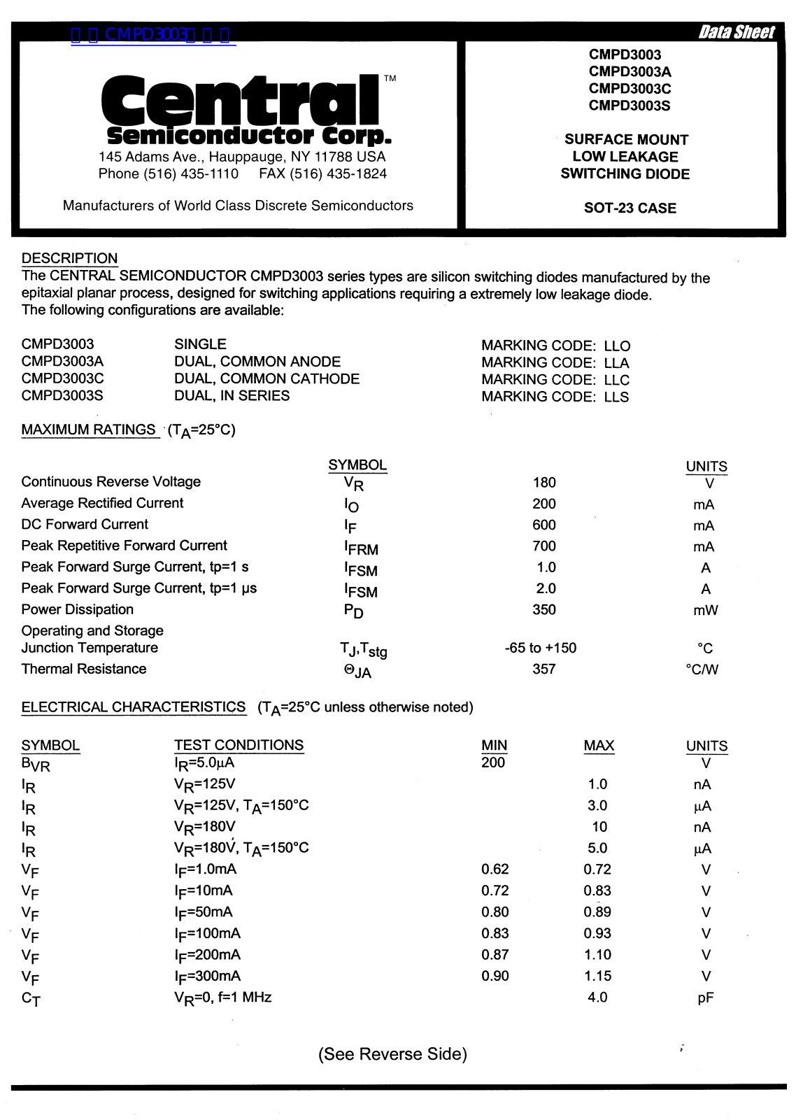 Central CMPD3003, CMPD3003A, CMPD3003C, CMPD3003S Service Manual