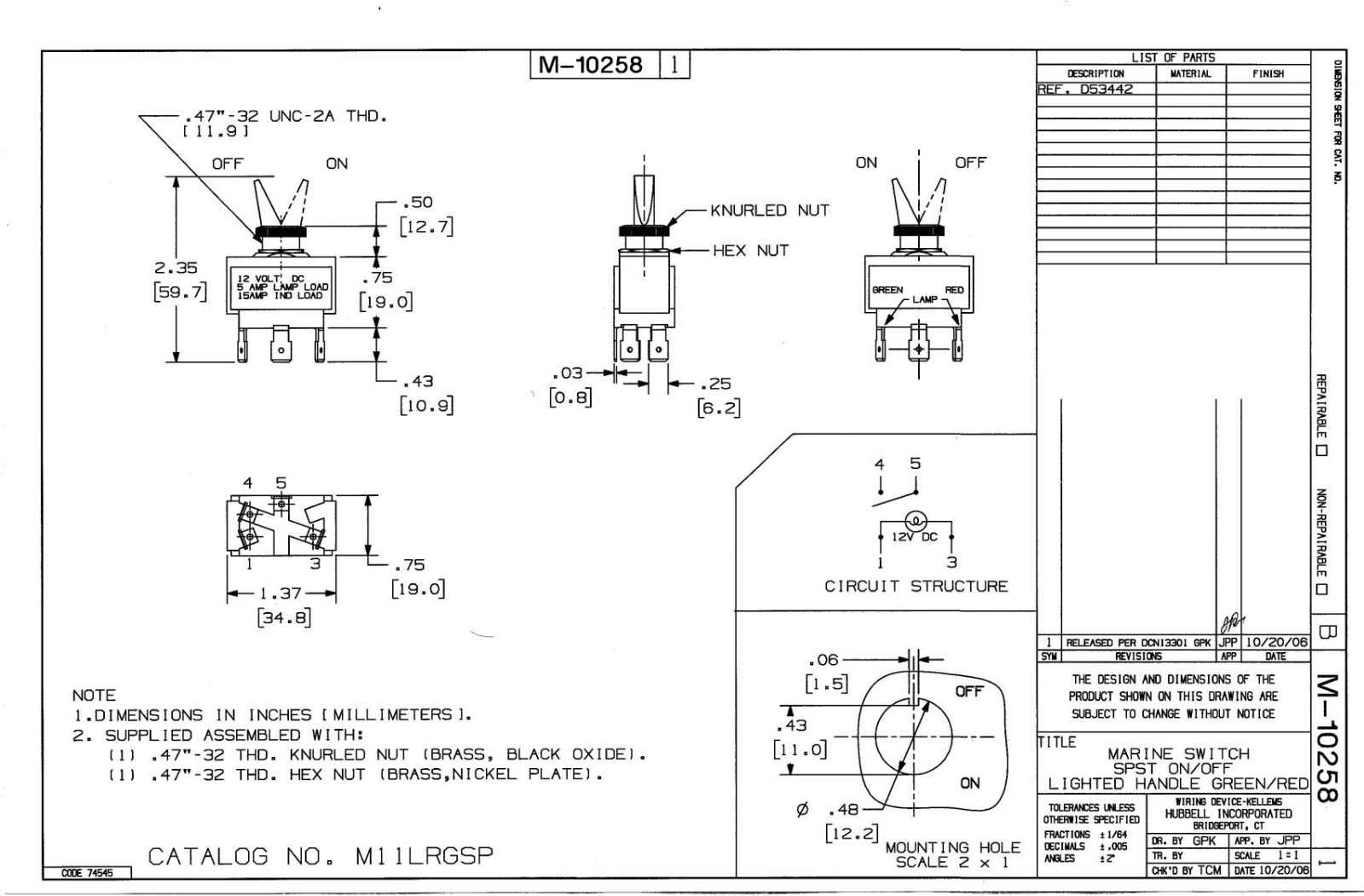 Hubbell M11LRGSP Reference Drawing