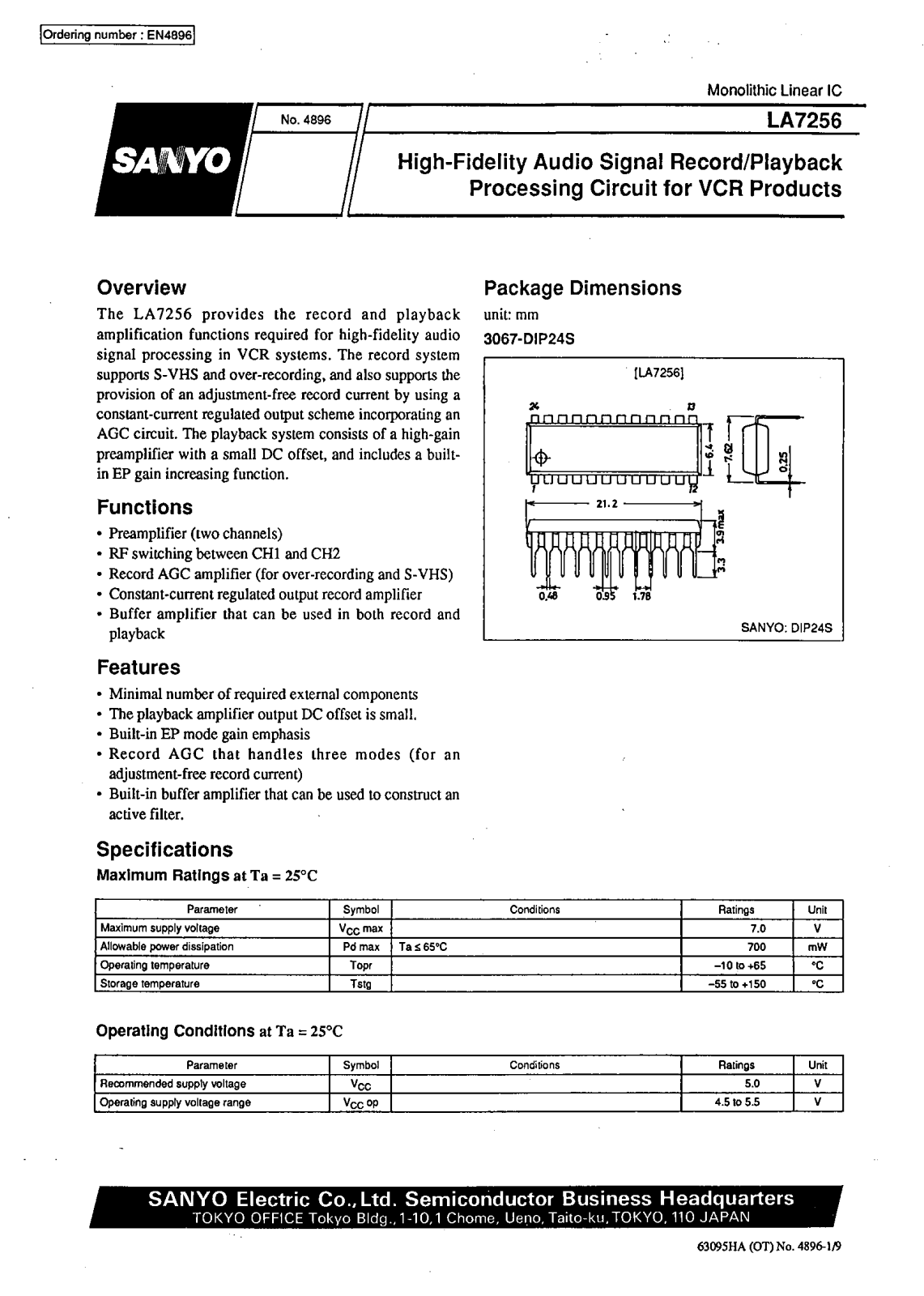 SANYO LA7256 Datasheet