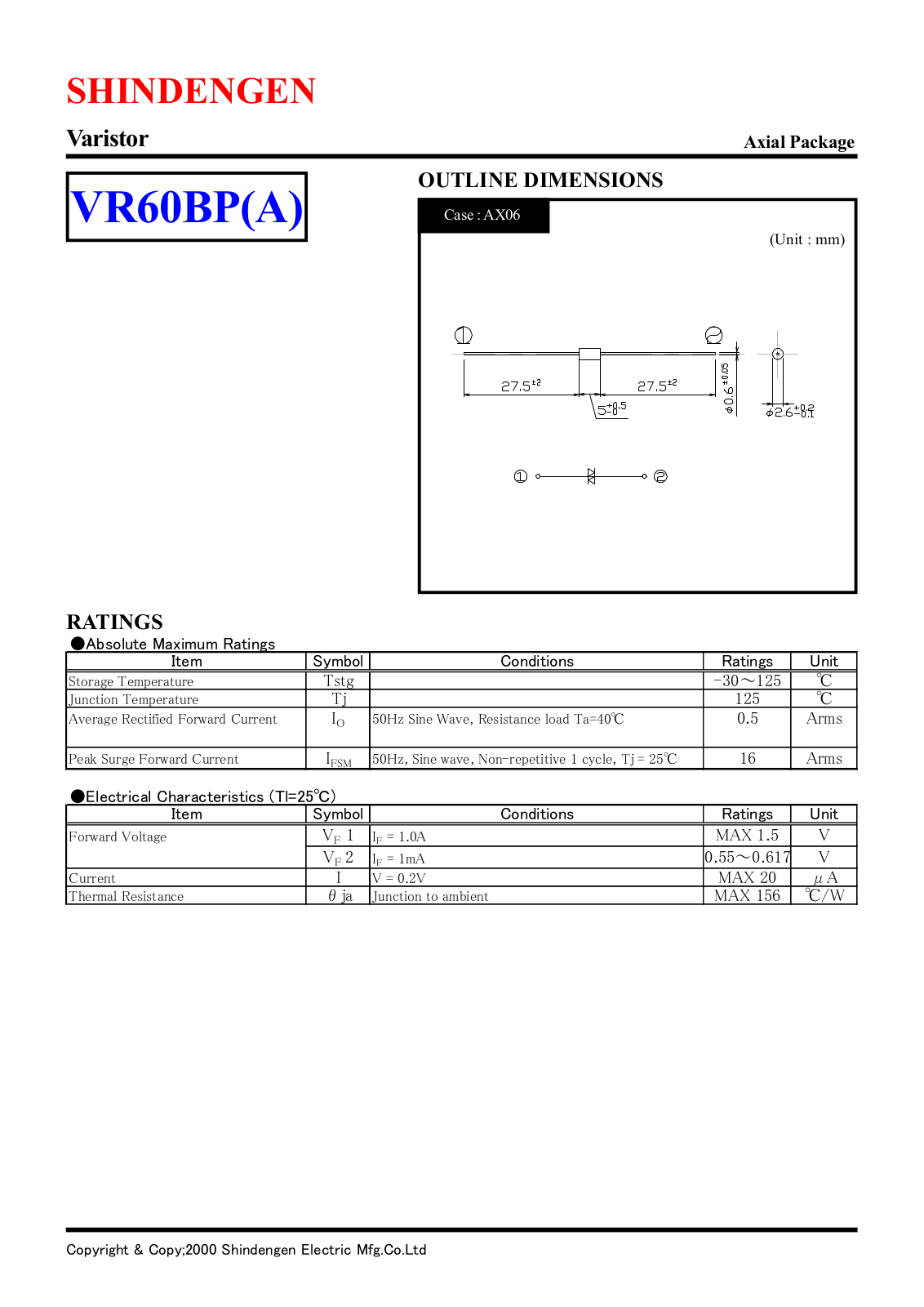 Shindengen Electric Manufacturing Company Ltd VR-60BP-A Datasheet