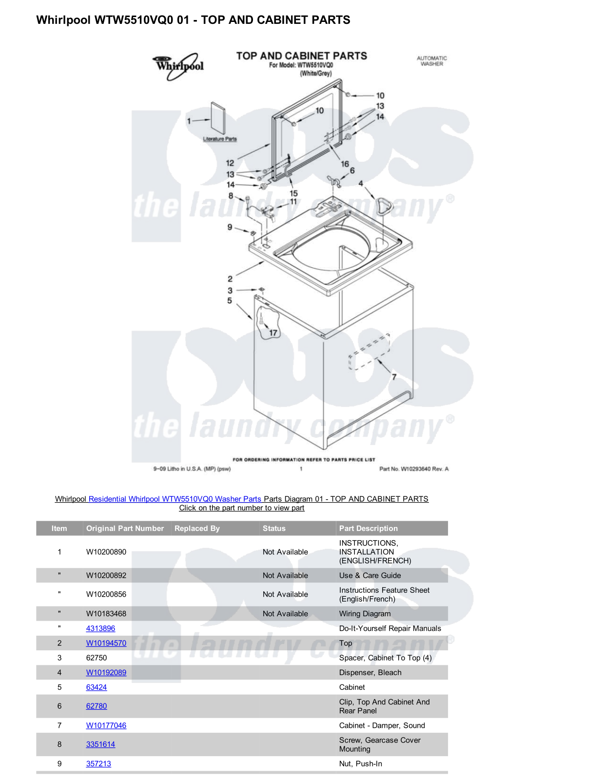 Whirlpool WTW5510VQ0 Parts Diagram